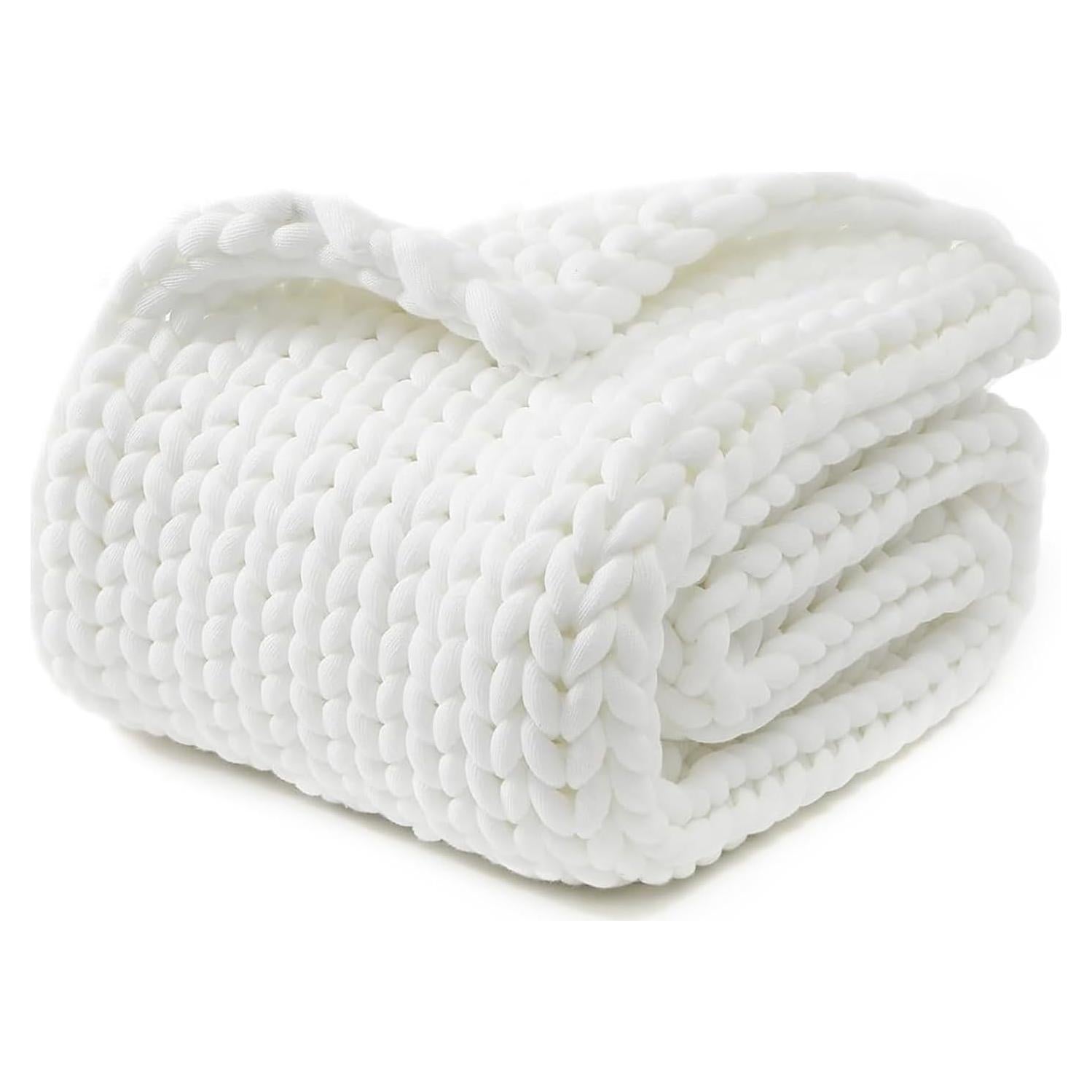 Manta Chunky YnM 101.6x127 cm Blanca, Tejida a Mano, Transpirable