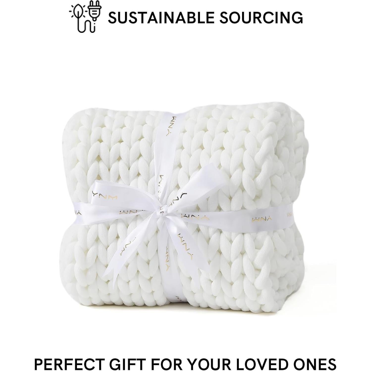 Manta Chunky YnM 101.6x127 cm Blanca, Tejida a Mano, Transpirable