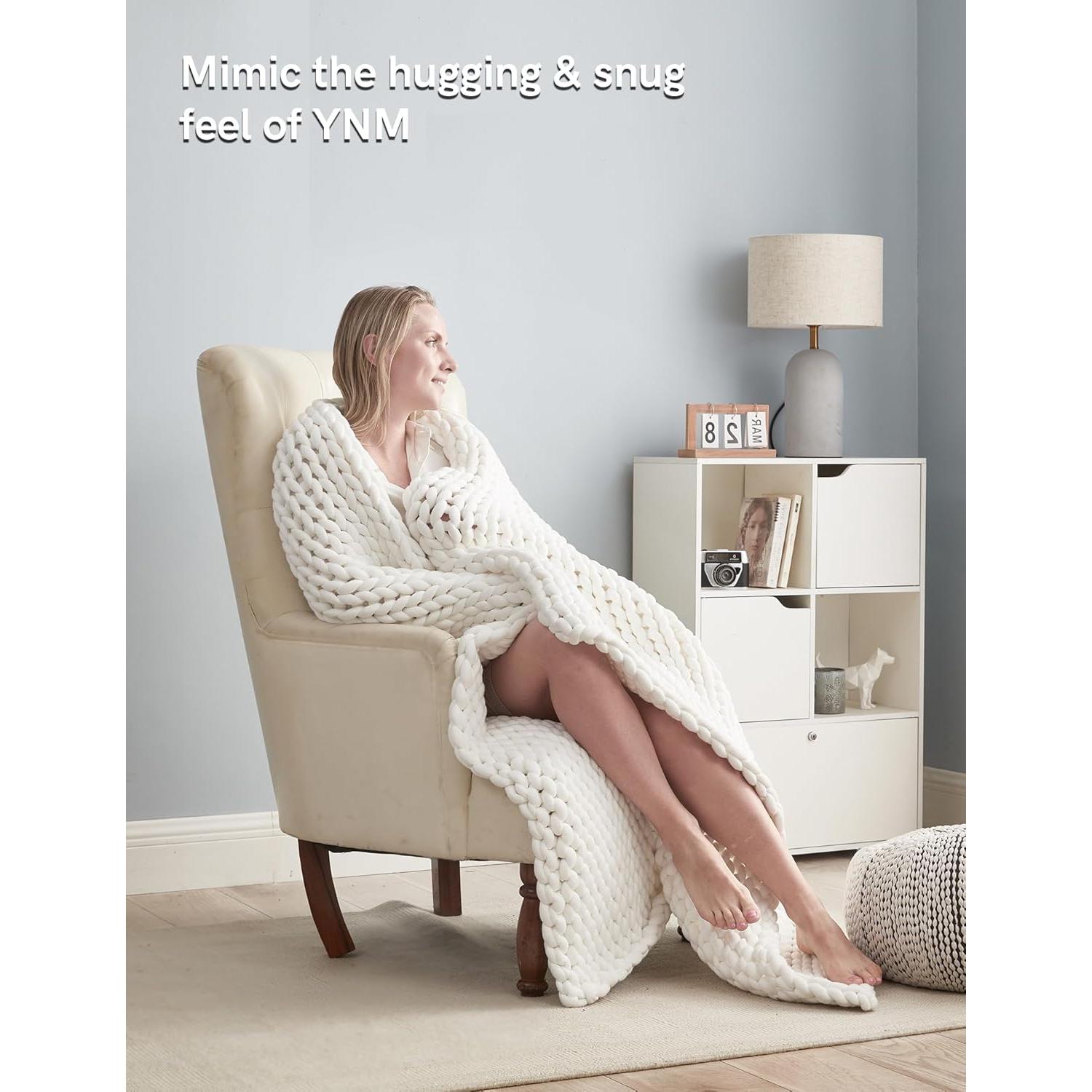 Manta Chunky YnM 101.6x127 cm Blanca, Tejida a Mano, Transpirable