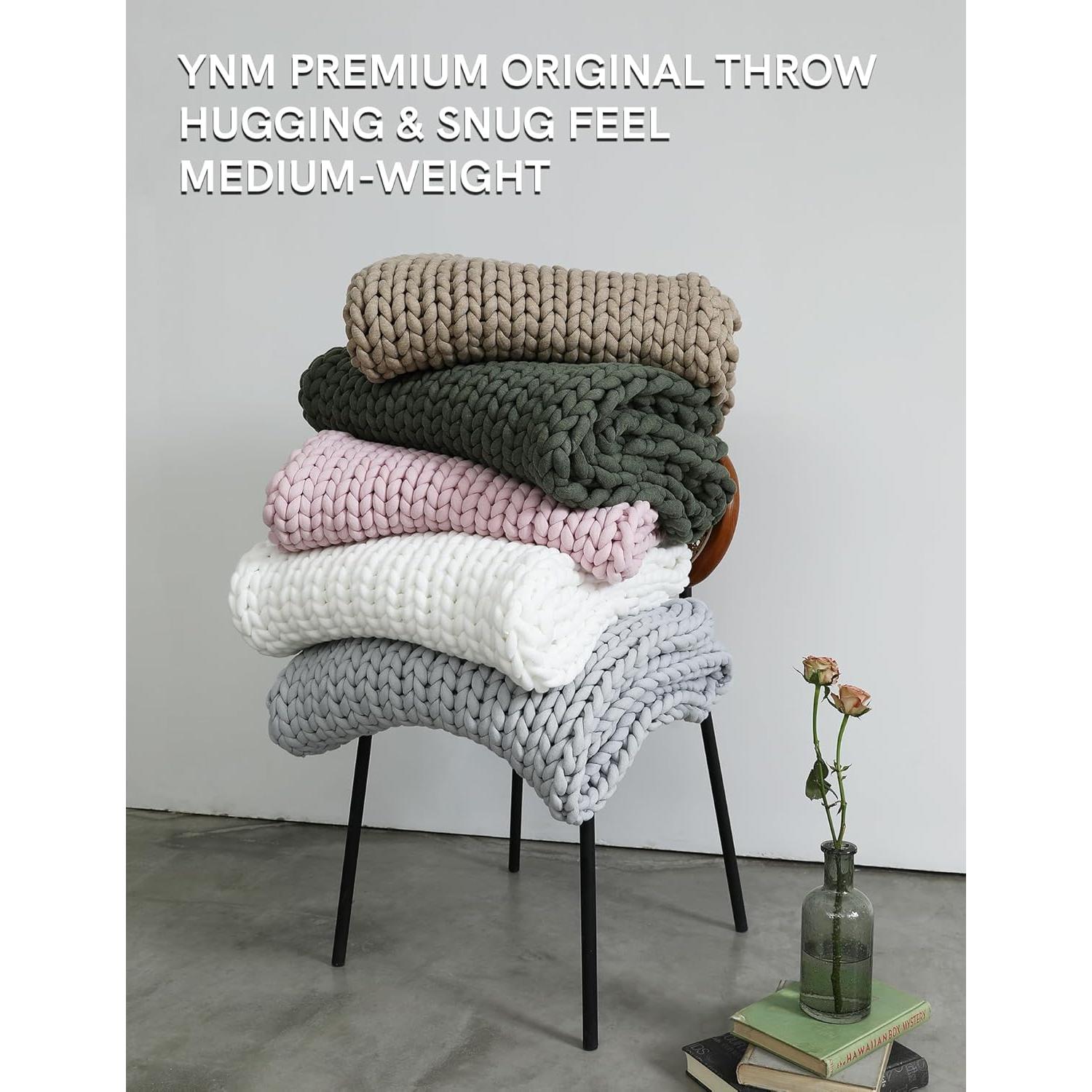 Manta Chunky YnM 101.6x127 cm Blanca, Tejida a Mano, Transpirable