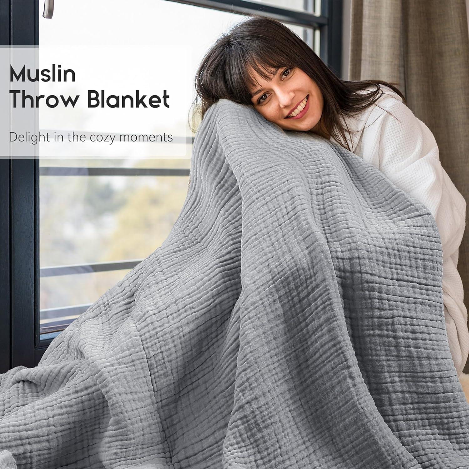 Manta de Muselina Yoofoss 100% Algodón Orgánico Gris 152x203 cm