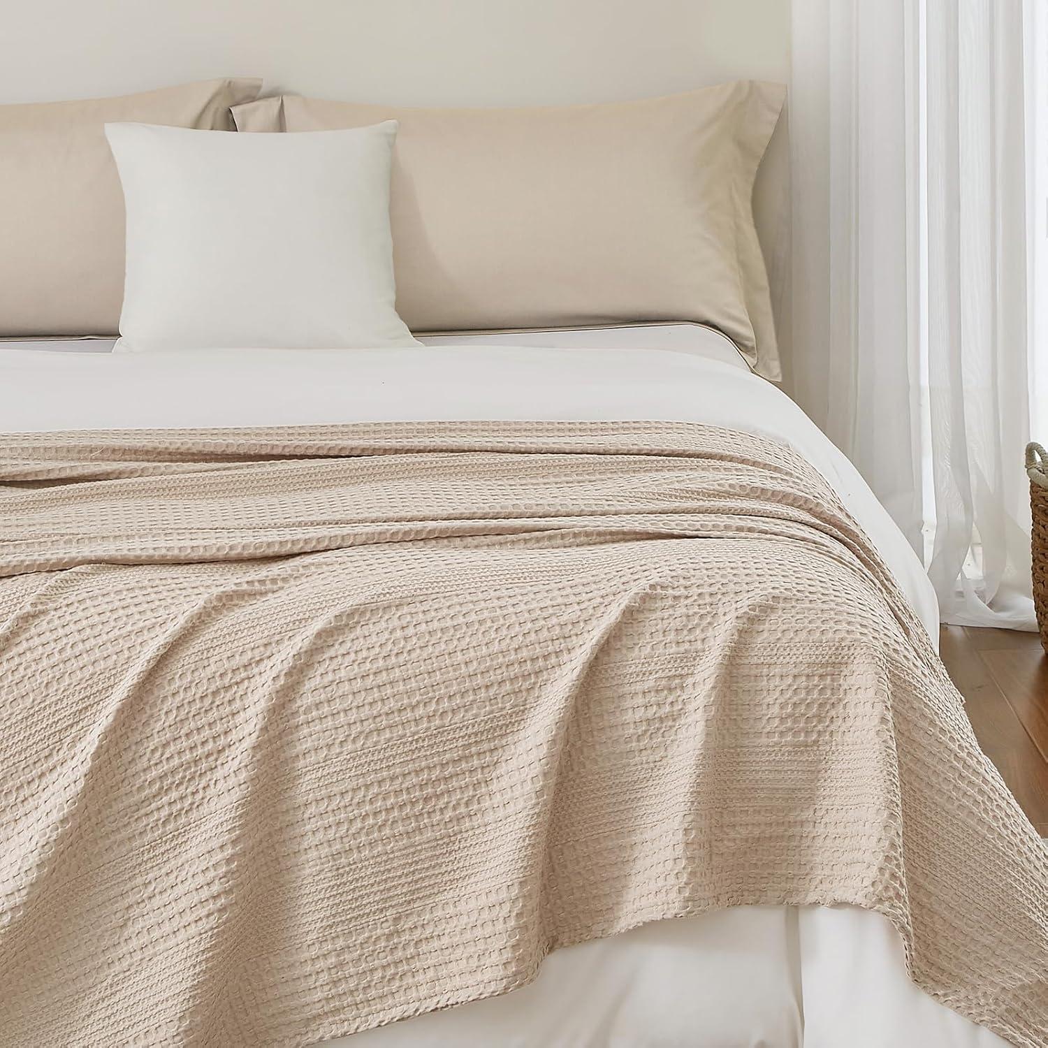 Manta Waffle Ligera PHF King 264x229 cm Beige Claro