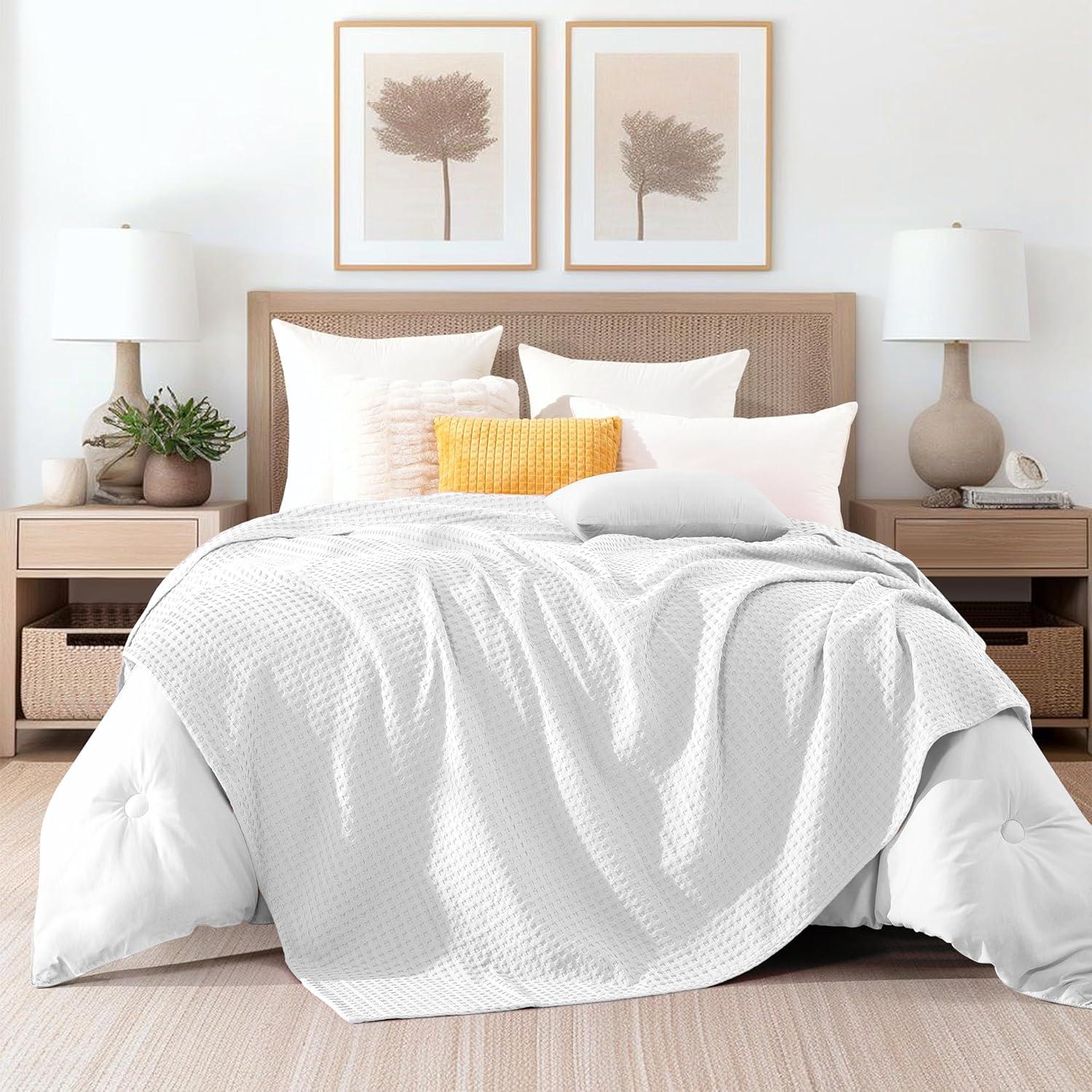 Manta Waffle 100% Algodón Elegant Comfort King Blanca 229x274 cm