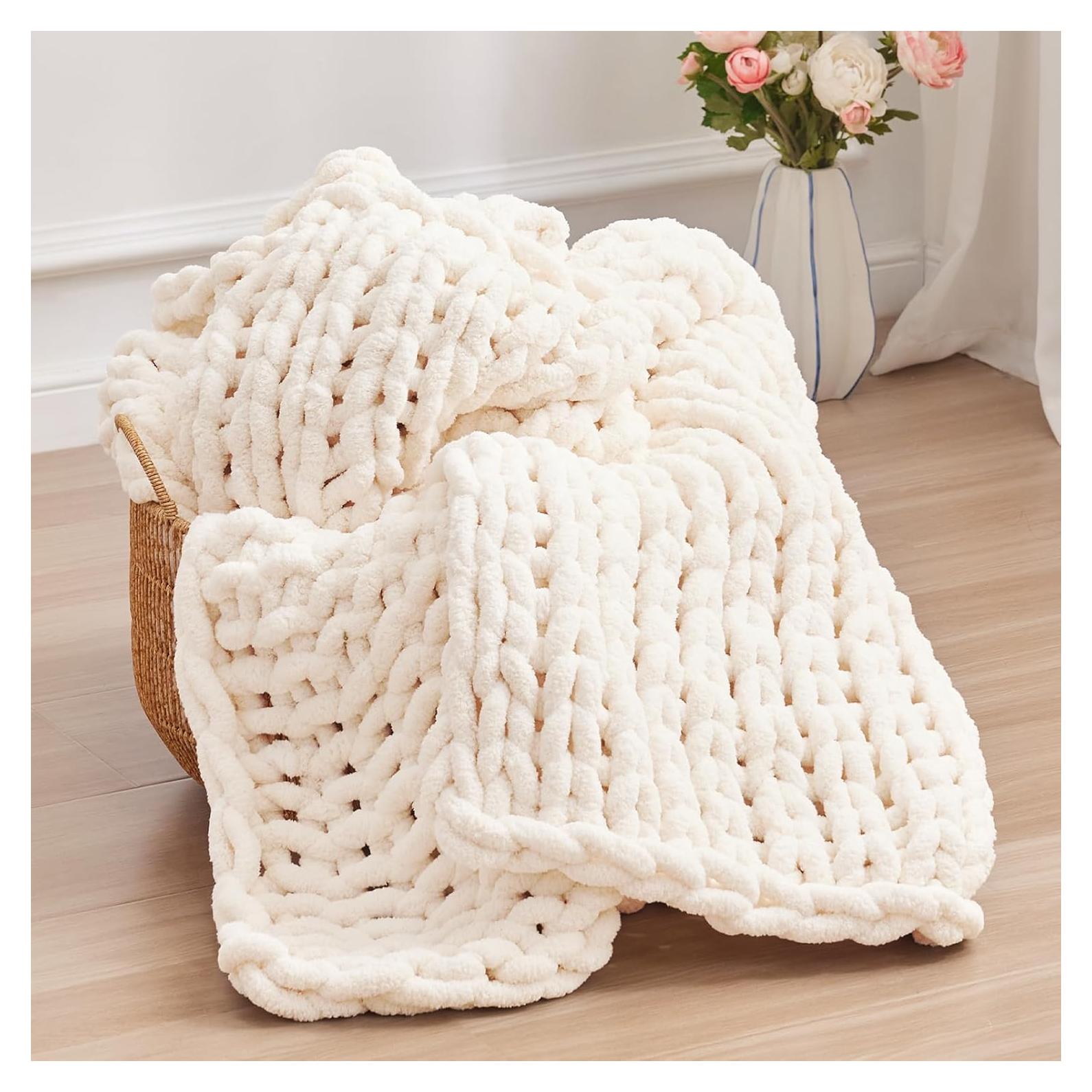 Manta de Chenilla Negwoo 127x152cm Lavable a Máquina Crema