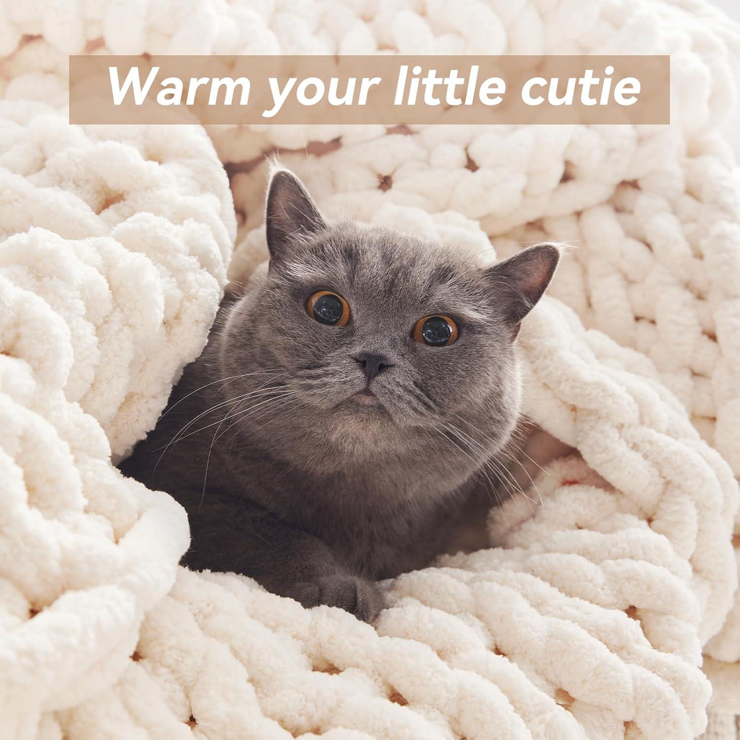 Manta de Chenilla Negwoo 127x152cm Lavable a Máquina Crema