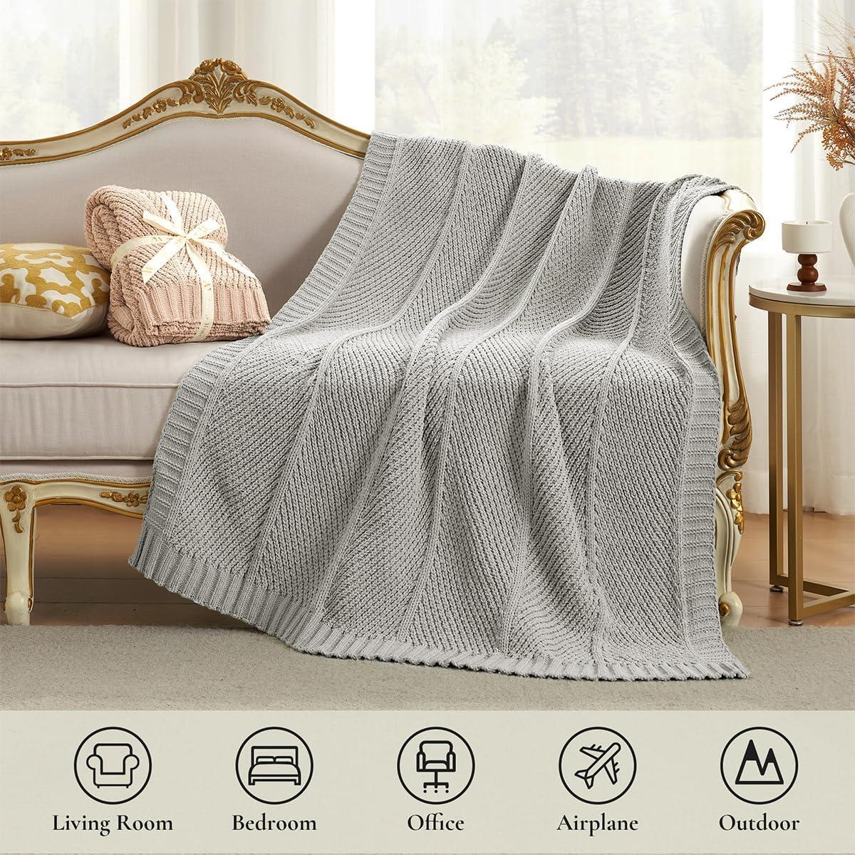Manta de Chenille Tejida Chevron Amelie Home 127x152cm Gris Claro