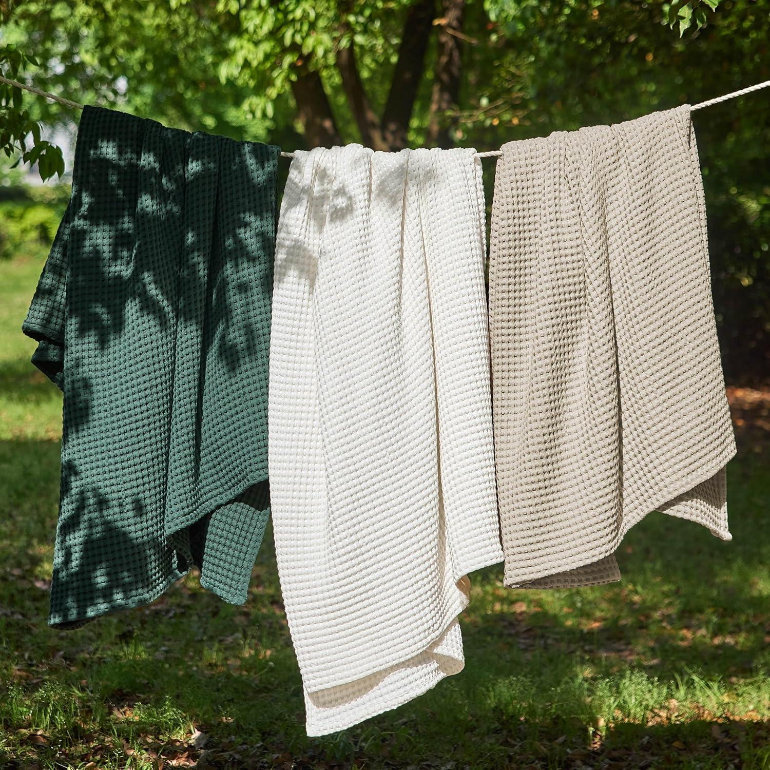 Manta Tejida Waffle Bedsure 100% Algodón Queen Beige 90x90cm