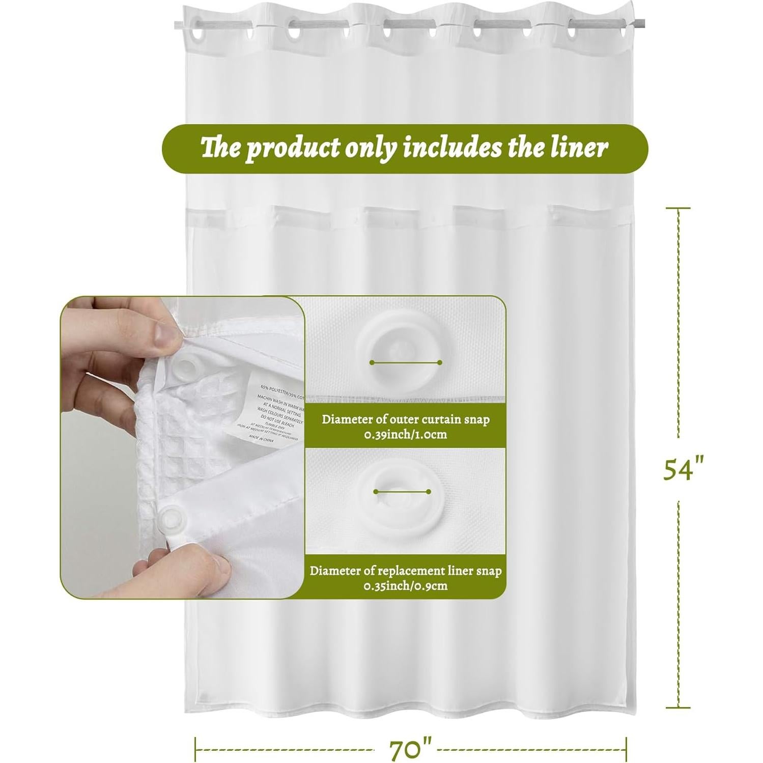 Cortina de Ducha Impermeable N&Y HOME 177.8x137.2 cm Blanca