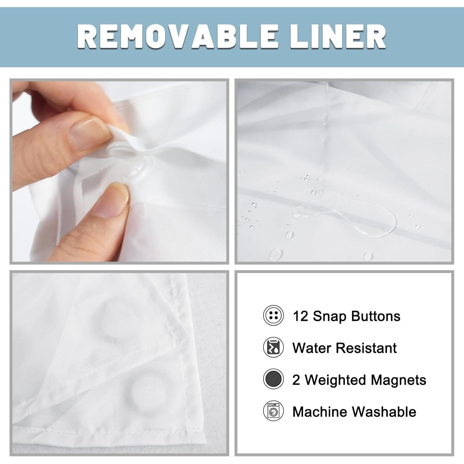 Cortina de Ducha LXBNI Rayas Gris y Blanca 180x188 cm Sin Ganchos