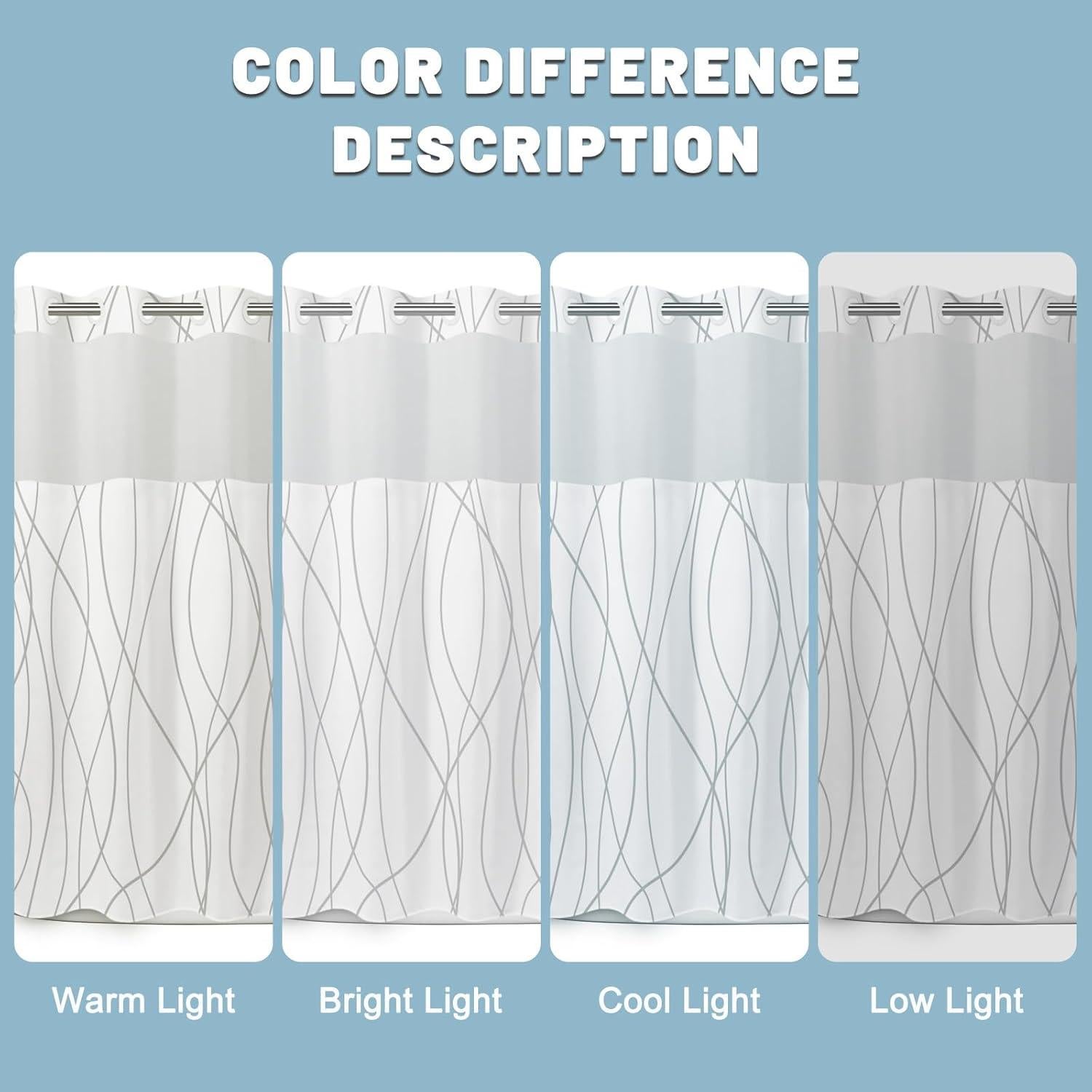 Cortina de Ducha LXBNI Rayas Gris y Blanca 180x188 cm Sin Ganchos