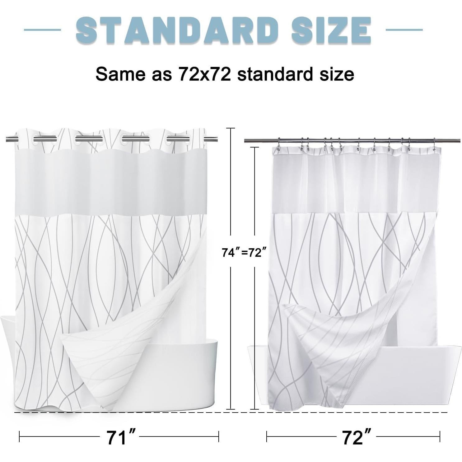 Cortina de Ducha LXBNI Rayas Gris y Blanca 180x188 cm Sin Ganchos
