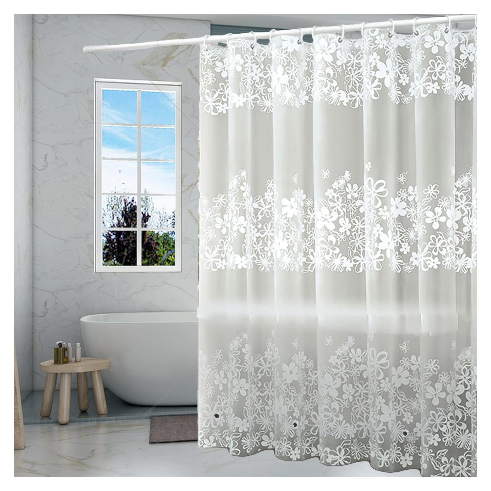 Forro de Cortina de Ducha TIKABC Floral Blanca 182.88x182.88 cm