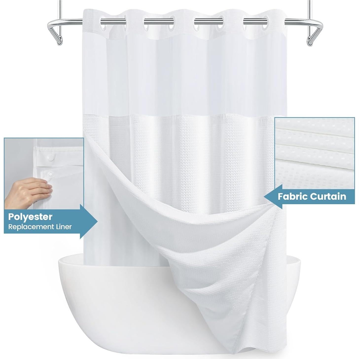 Cortina de Ducha EUTXL Blanca 180x188 cm con Forro a Presión