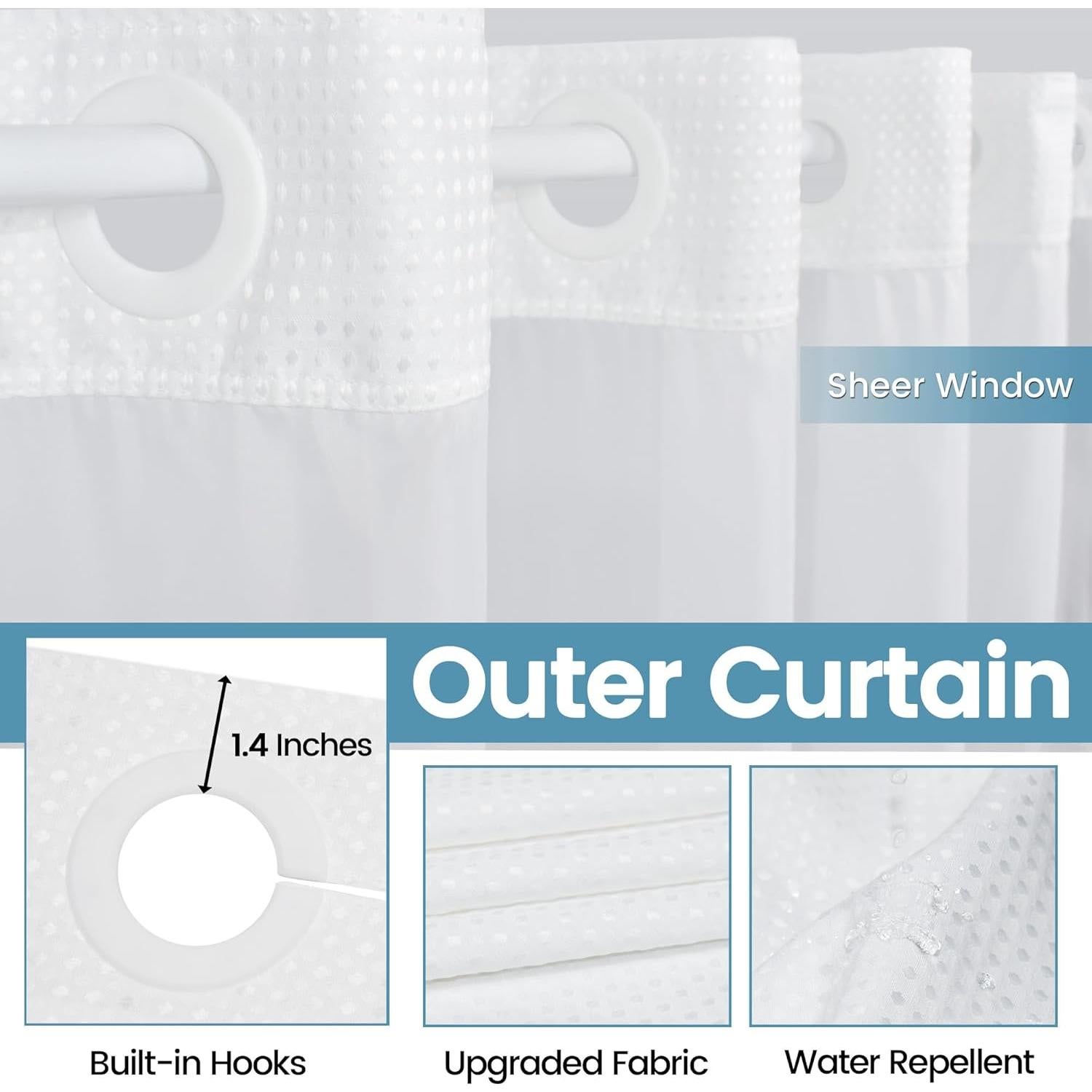 Cortina de Ducha EUTXL Blanca 180x188 cm con Forro a Presión