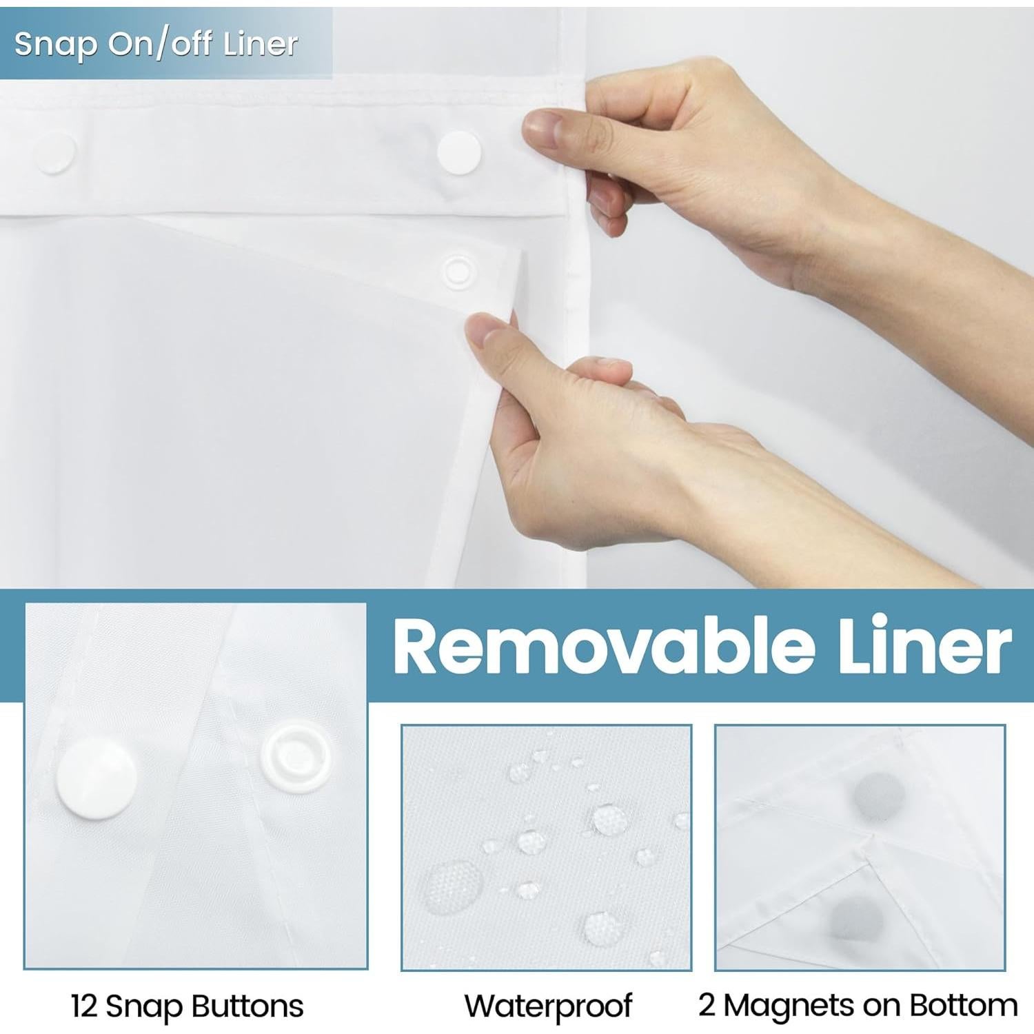 Cortina de Ducha EUTXL Blanca 180x188 cm con Forro a Presión