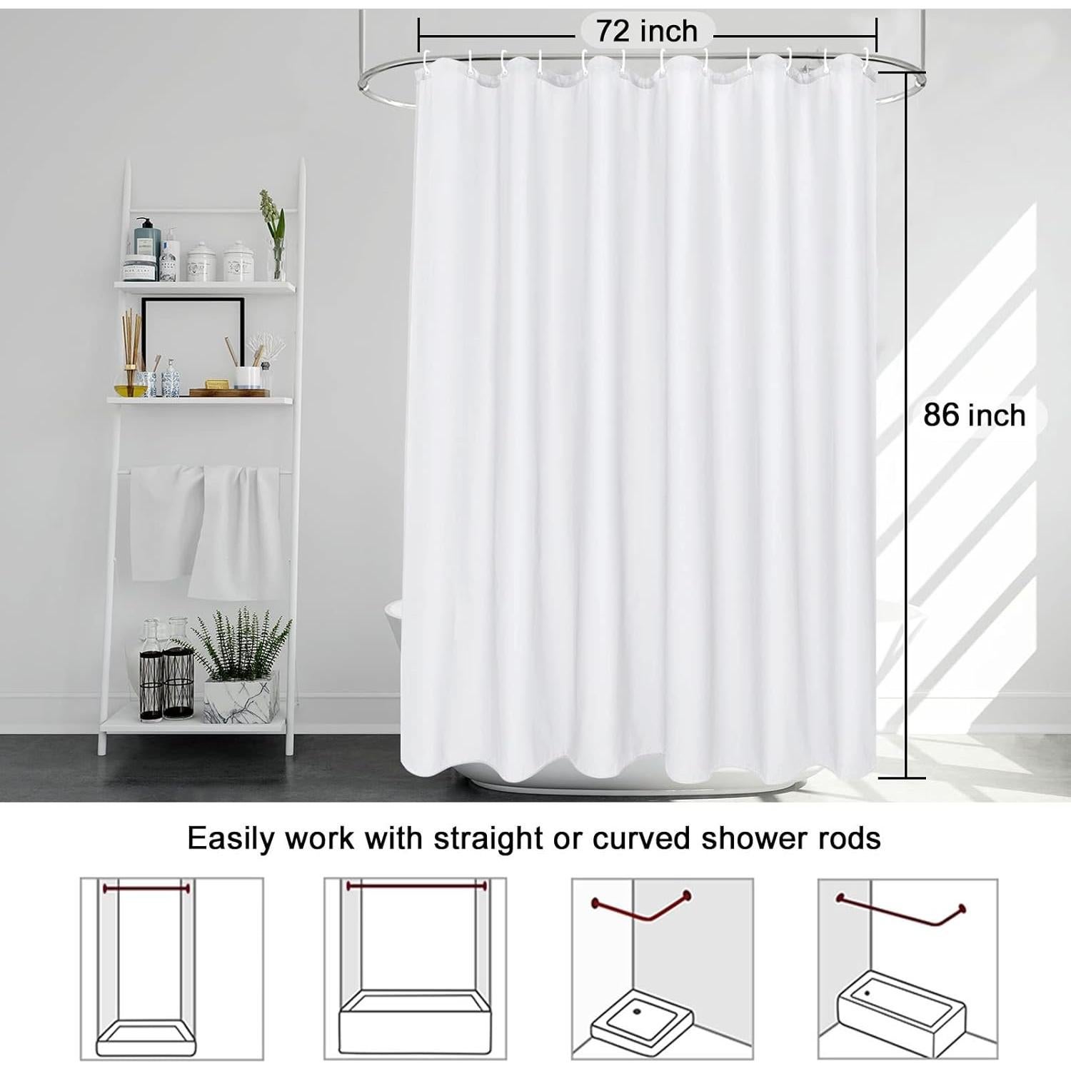 Cortina de Ducha Extra Larga EurCross 182.88 x 218.44 cm Blanca