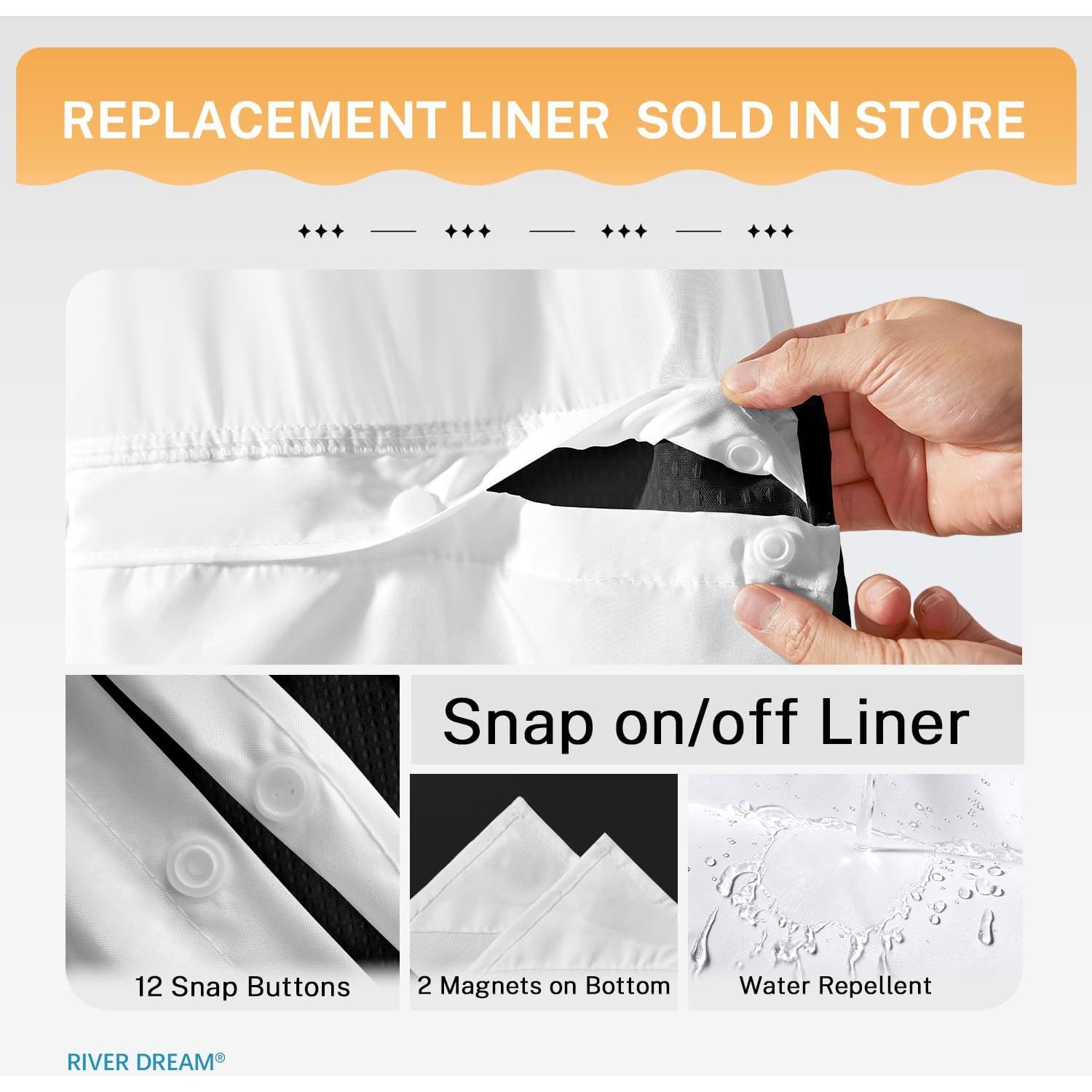 Cortina de Ducha River Dream Negra con Forro a Presión 180x188 cm