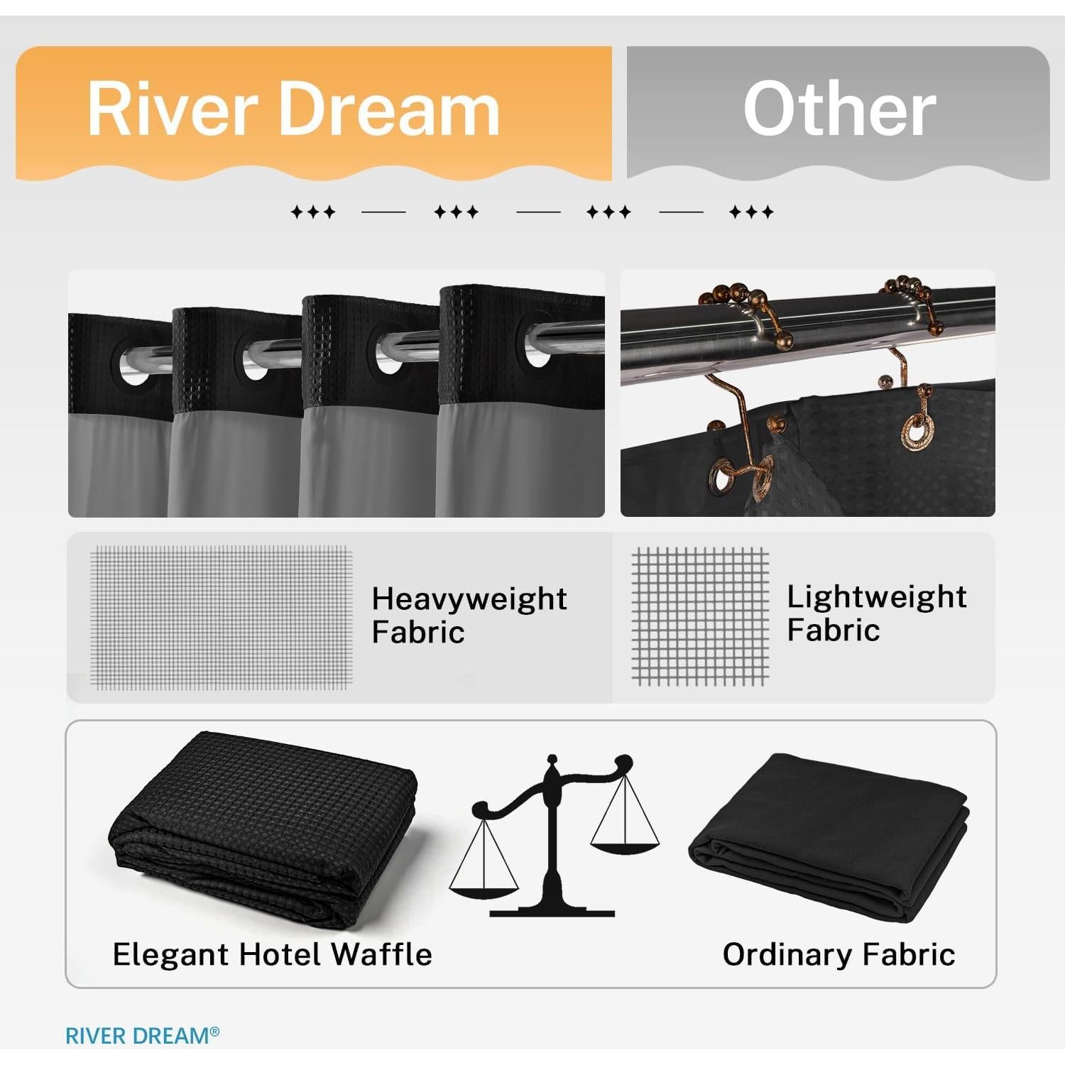 Cortina de Ducha River Dream Negra con Forro a Presión 180x188 cm