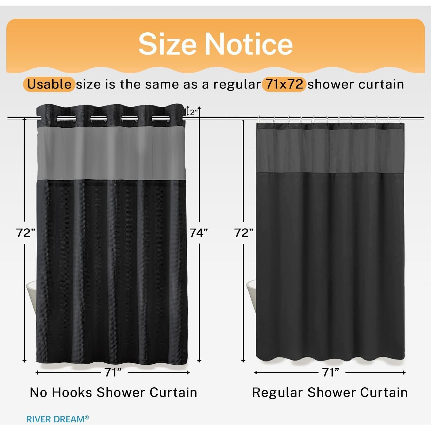 Cortina de Ducha River Dream Negra con Forro a Presión 180x188 cm