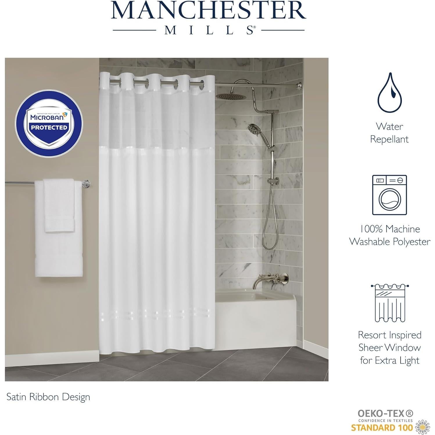 Cortina de Ducha Manchester Mills Protect360° 182.88x182.88 cm Blanca