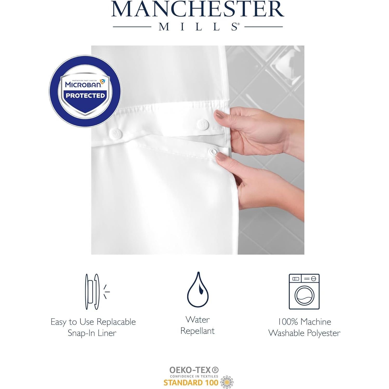 Cortina de Ducha Manchester Mills Protect360° 182.88x182.88 cm Blanca
