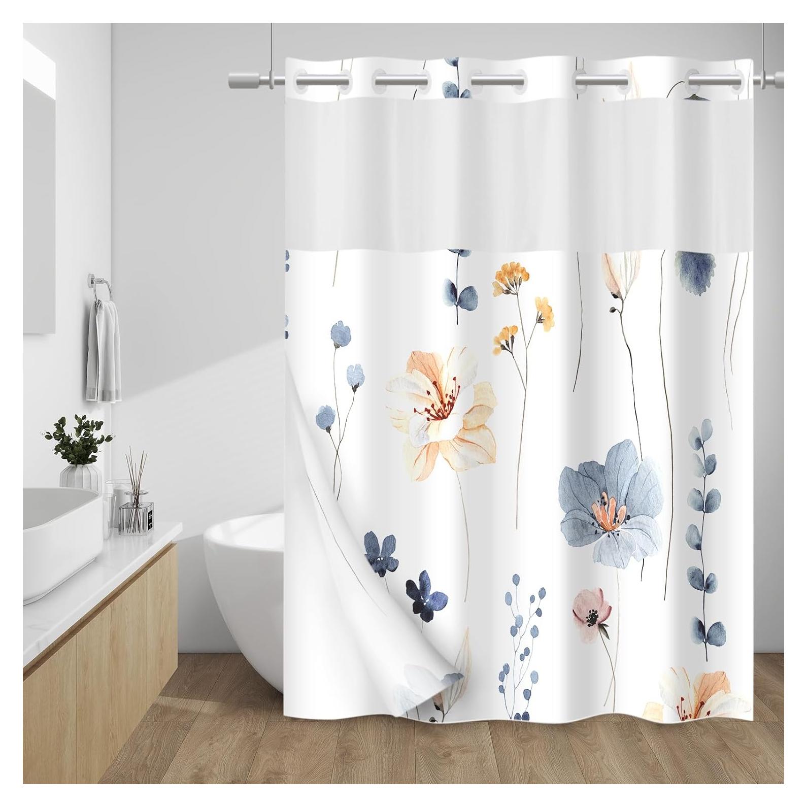 Cortina de Ducha Floral Acuarela WITHLOC 180x188 cm Impermeable