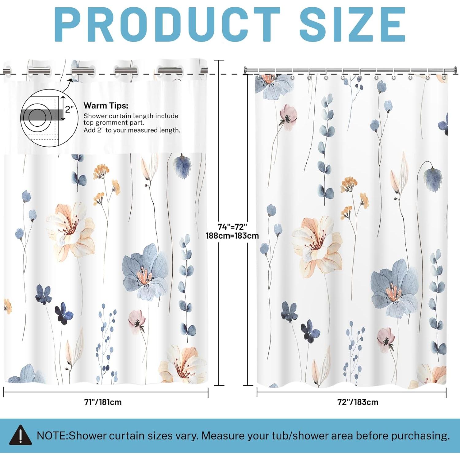 Cortina de Ducha Floral Acuarela WITHLOC 180x188 cm Impermeable