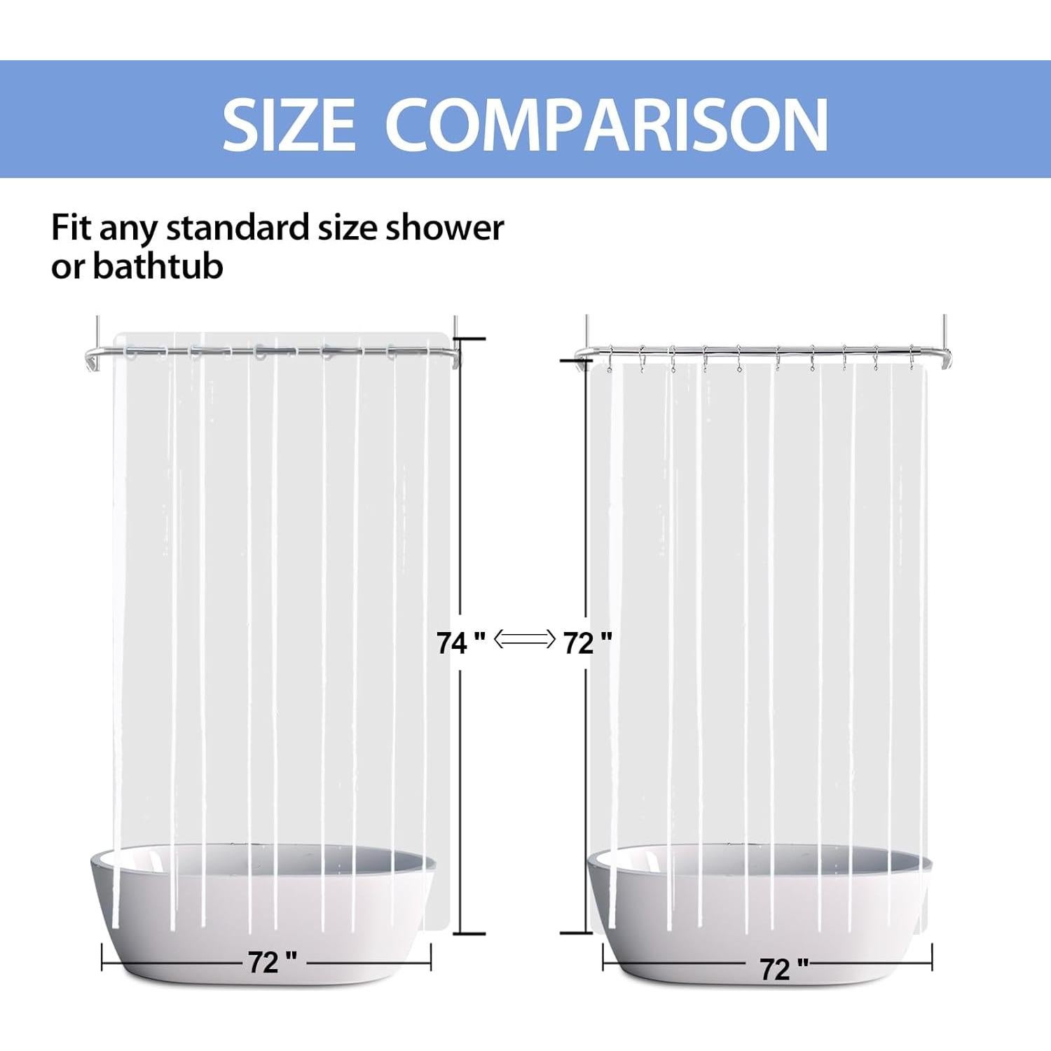 Cortina de Ducha YISURE Transparente 182.88x187.96 cm Impermeable