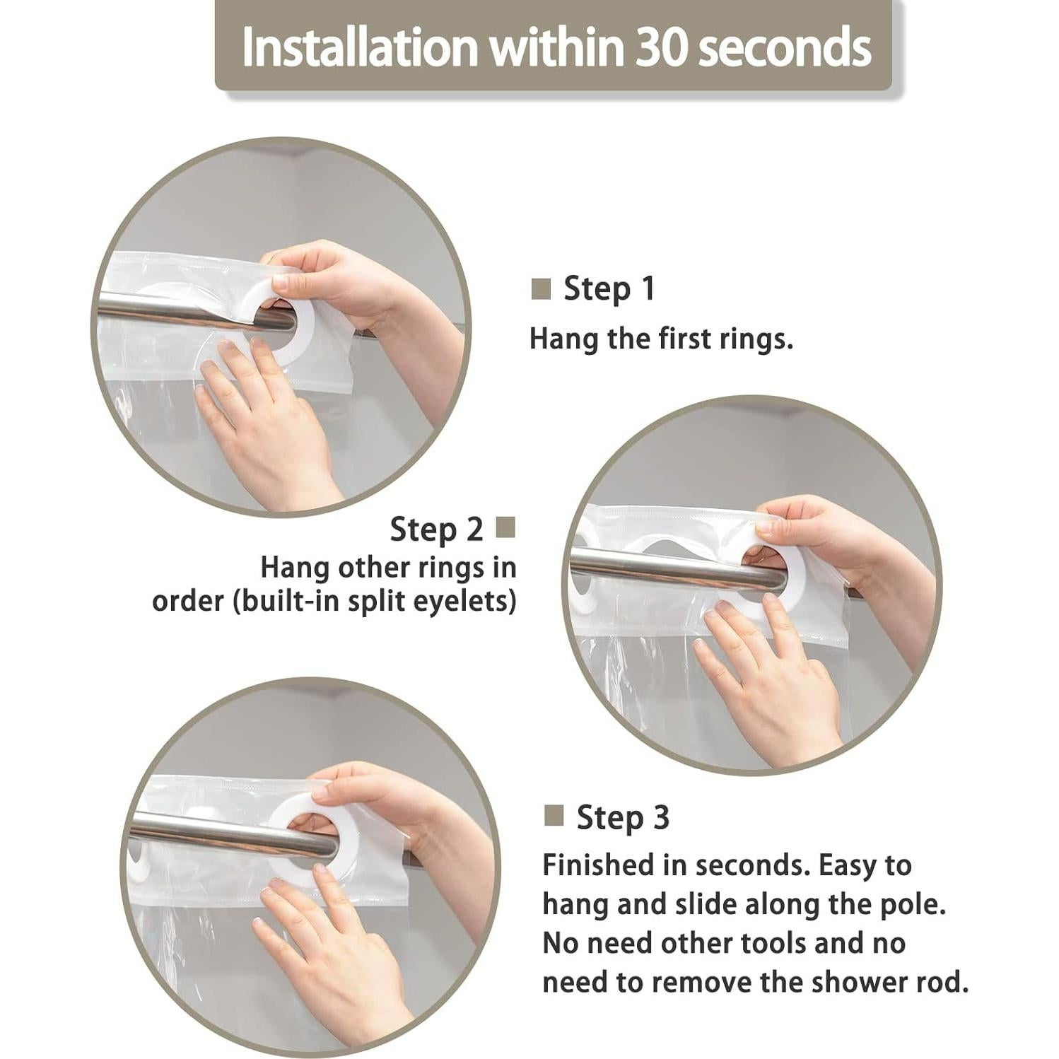 Cortina de Ducha YISURE Transparente 182.88x187.96 cm Impermeable