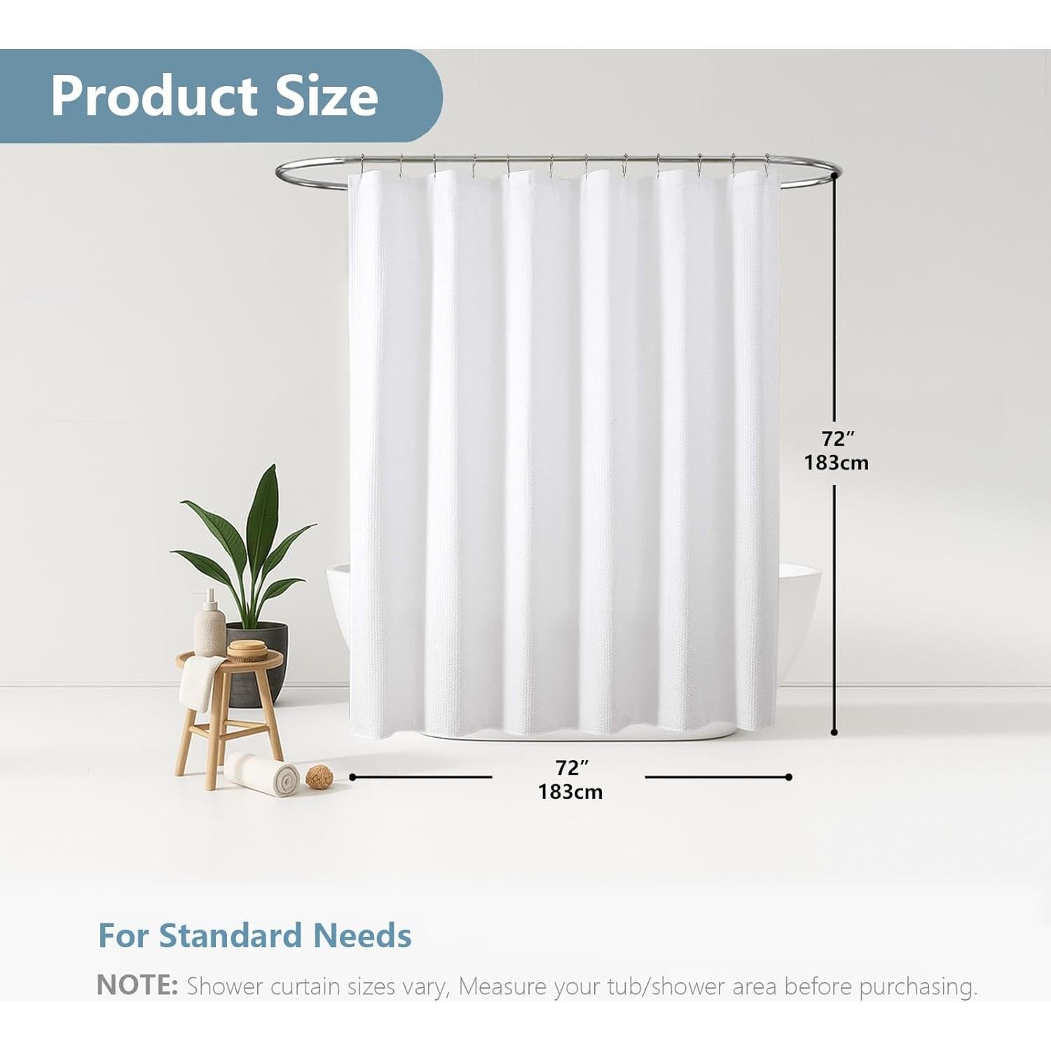 Cortina de Ducha OVZME 182.88x182.88 cm Blanca Texturizada