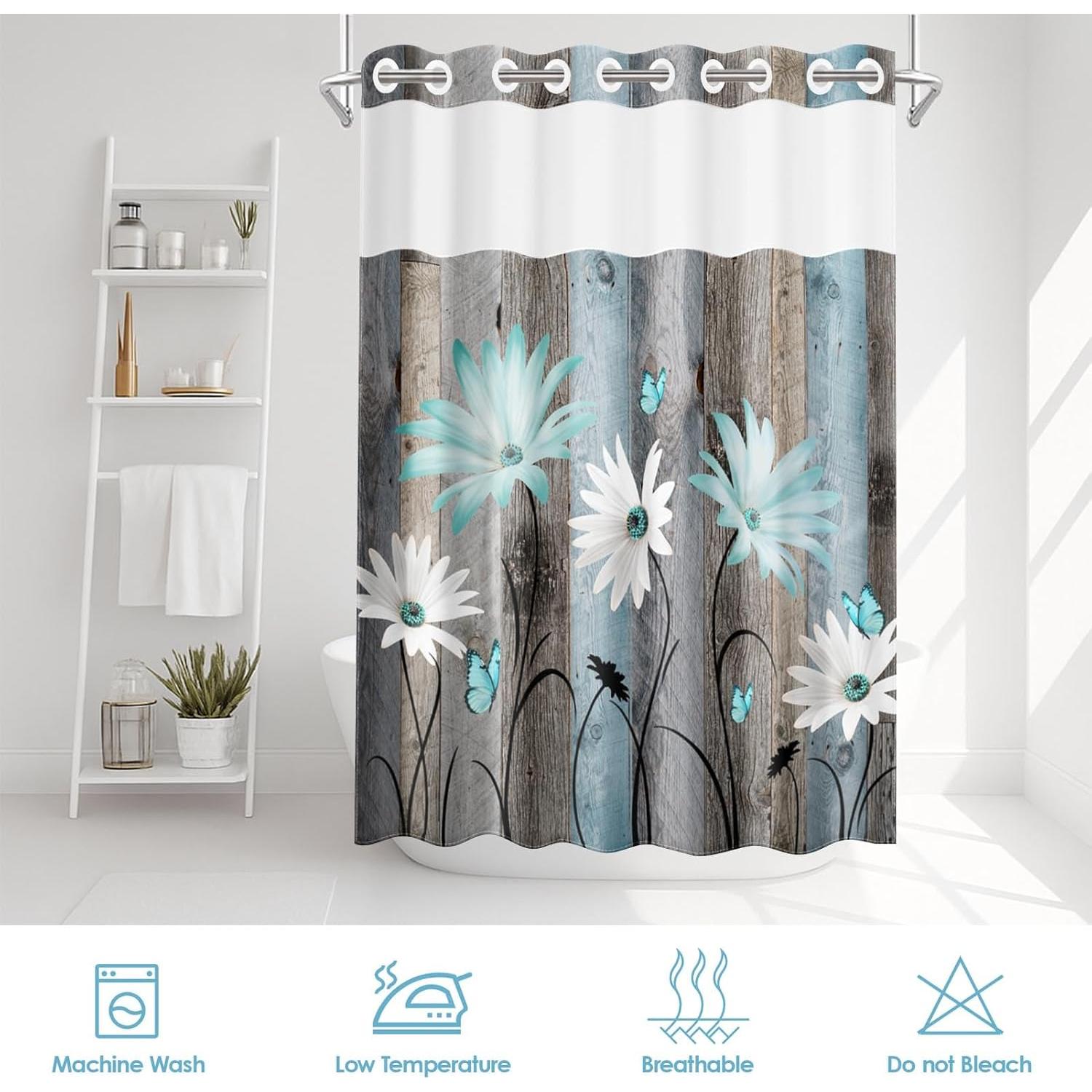 Cortina de Ducha Nesphy 180x188 cm Teal Floral Impermeable