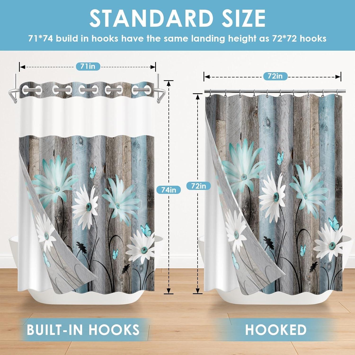 Cortina de Ducha Nesphy 180x188 cm Teal Floral Impermeable