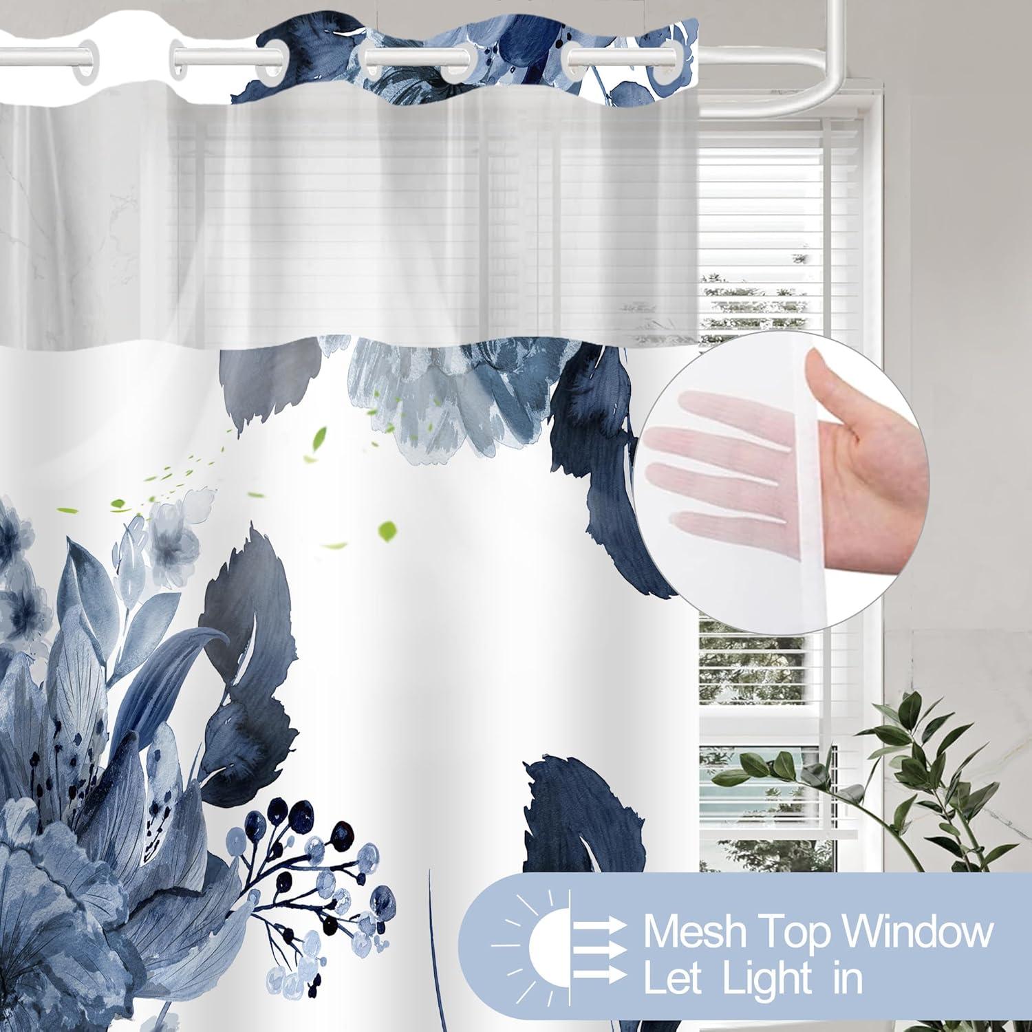 Cortina de Ducha Sin Gancho SSCRCUSLY Floral Azul 181x188 cm