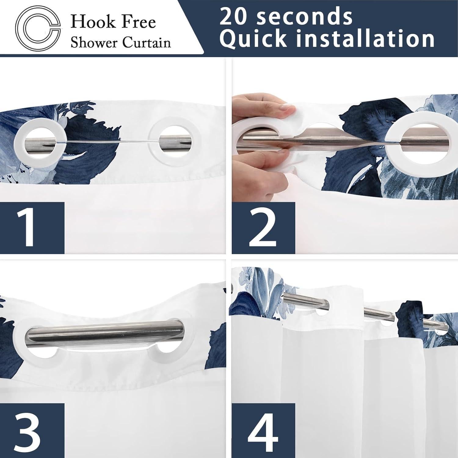 Cortina de Ducha Sin Gancho SSCRCUSLY Floral Azul 181x188 cm