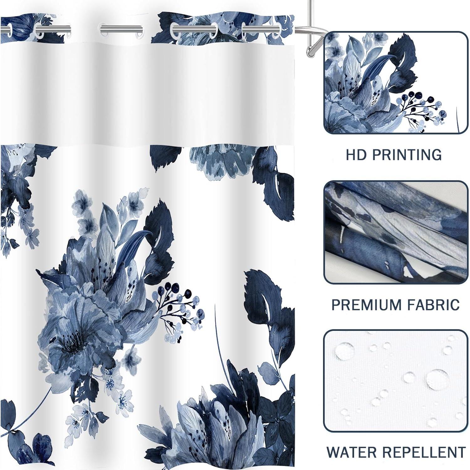 Cortina de Ducha Sin Gancho SSCRCUSLY Floral Azul 181x188 cm