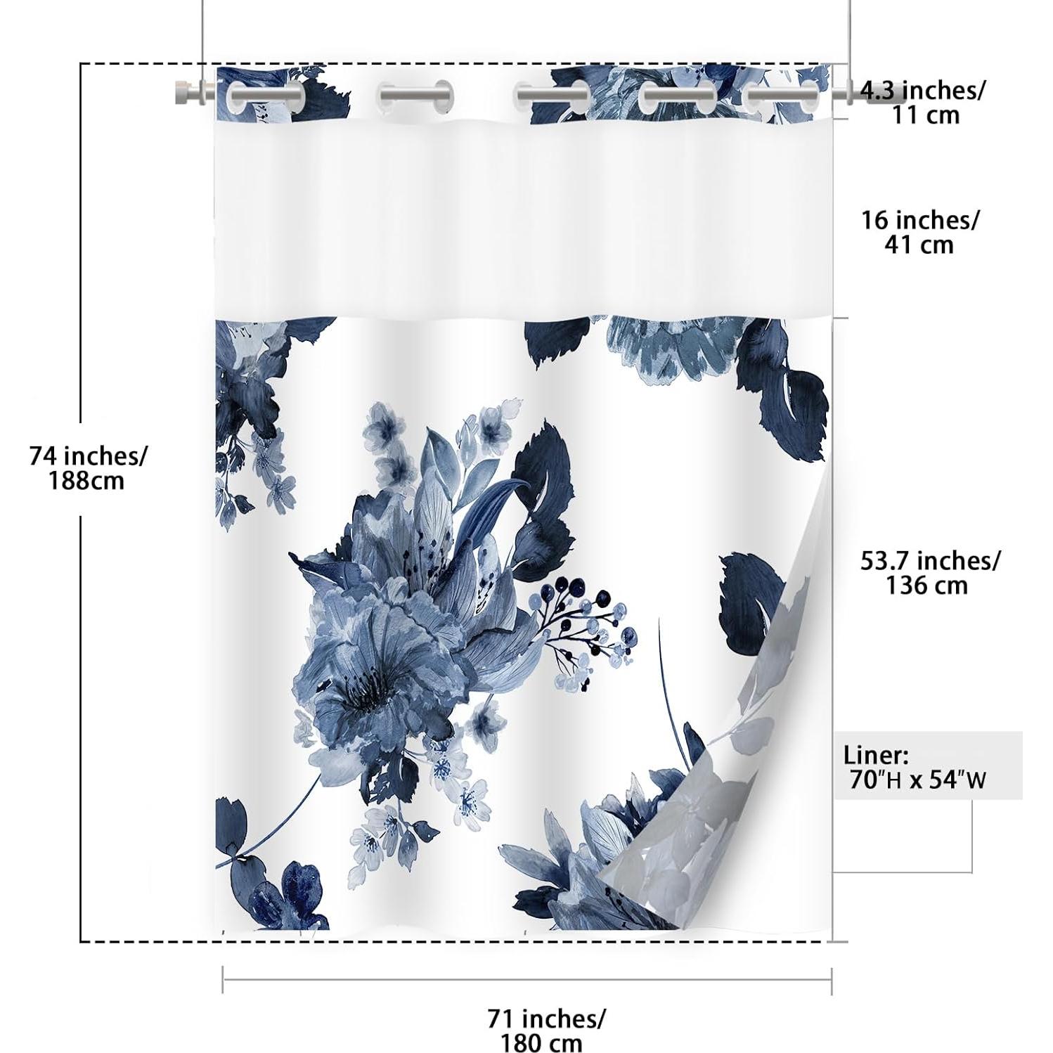 Cortina de Ducha Sin Gancho SSCRCUSLY Floral Azul 181x188 cm