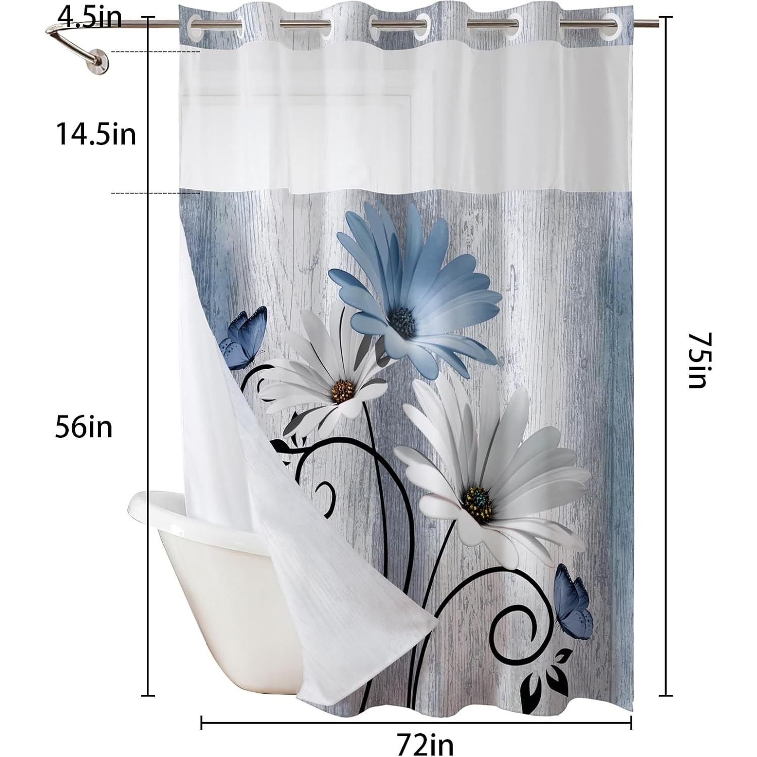 Cortina de Ducha Floral Muuyi 183x191 cm Azul Impermeable
