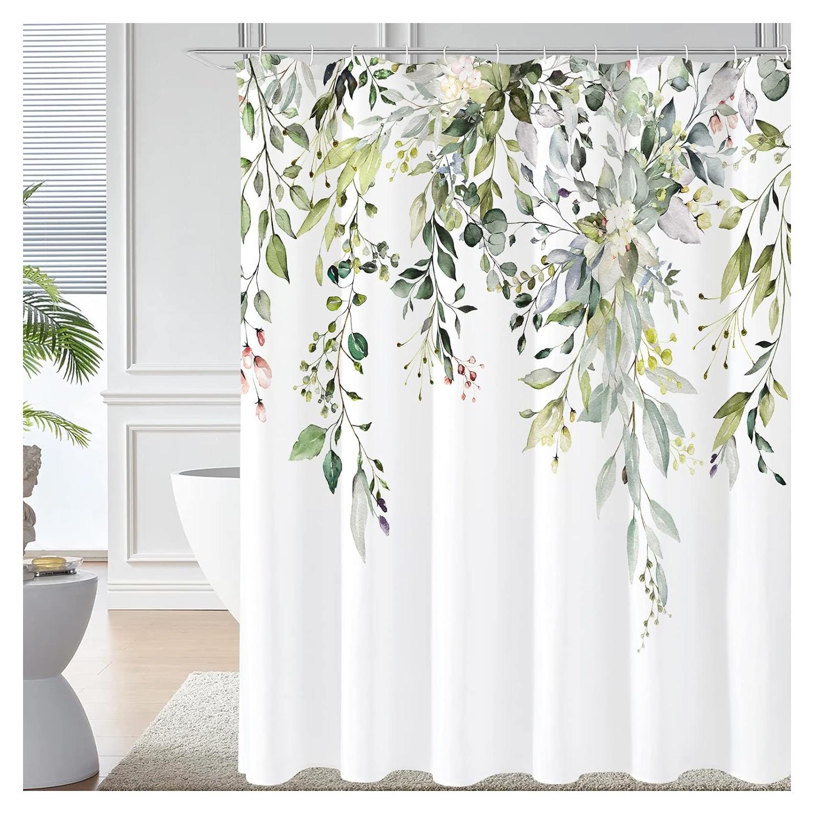 Cortina de Ducha Gibelle 72x72 Verde Salvia Floral Impermeable