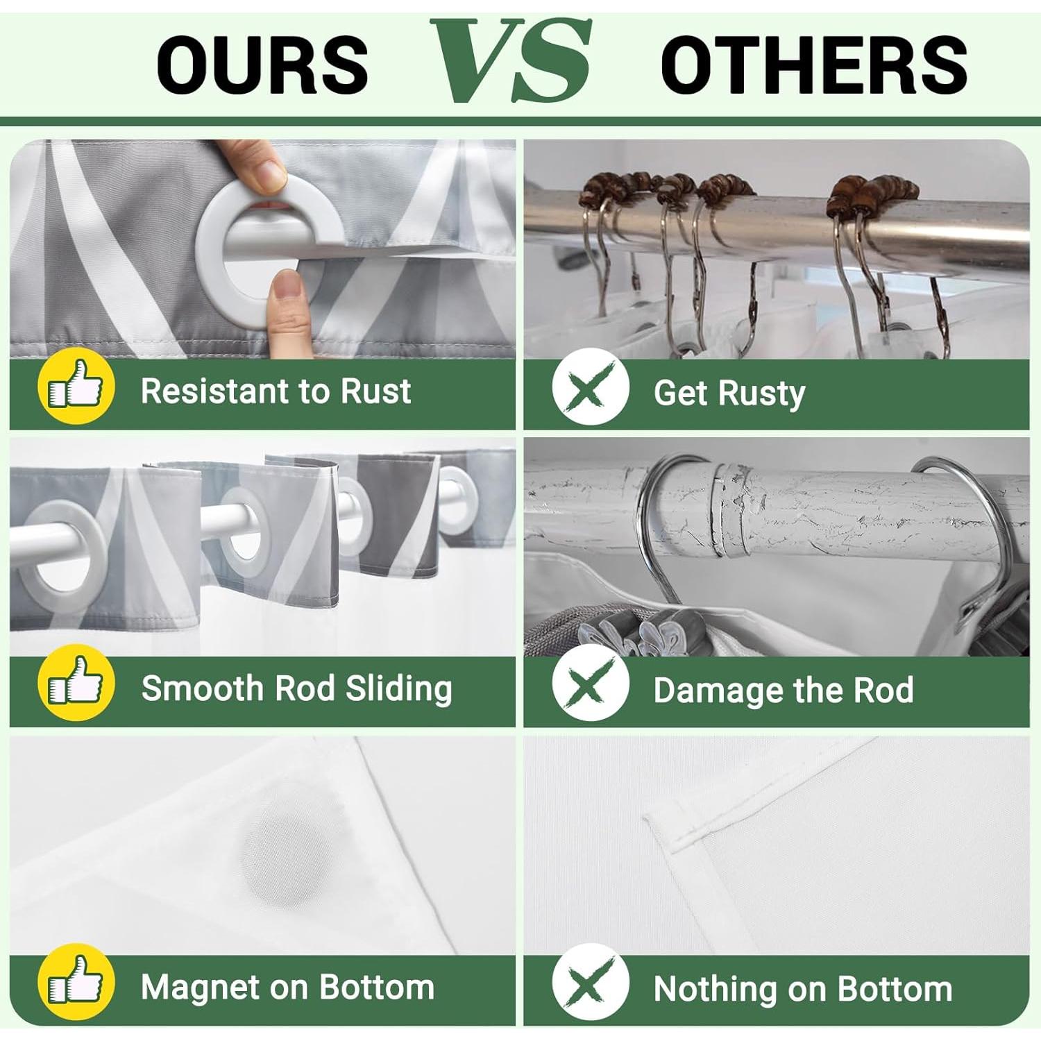 Cortina de Ducha Gris YIATN 180x188 cm Geométrica Impermeable