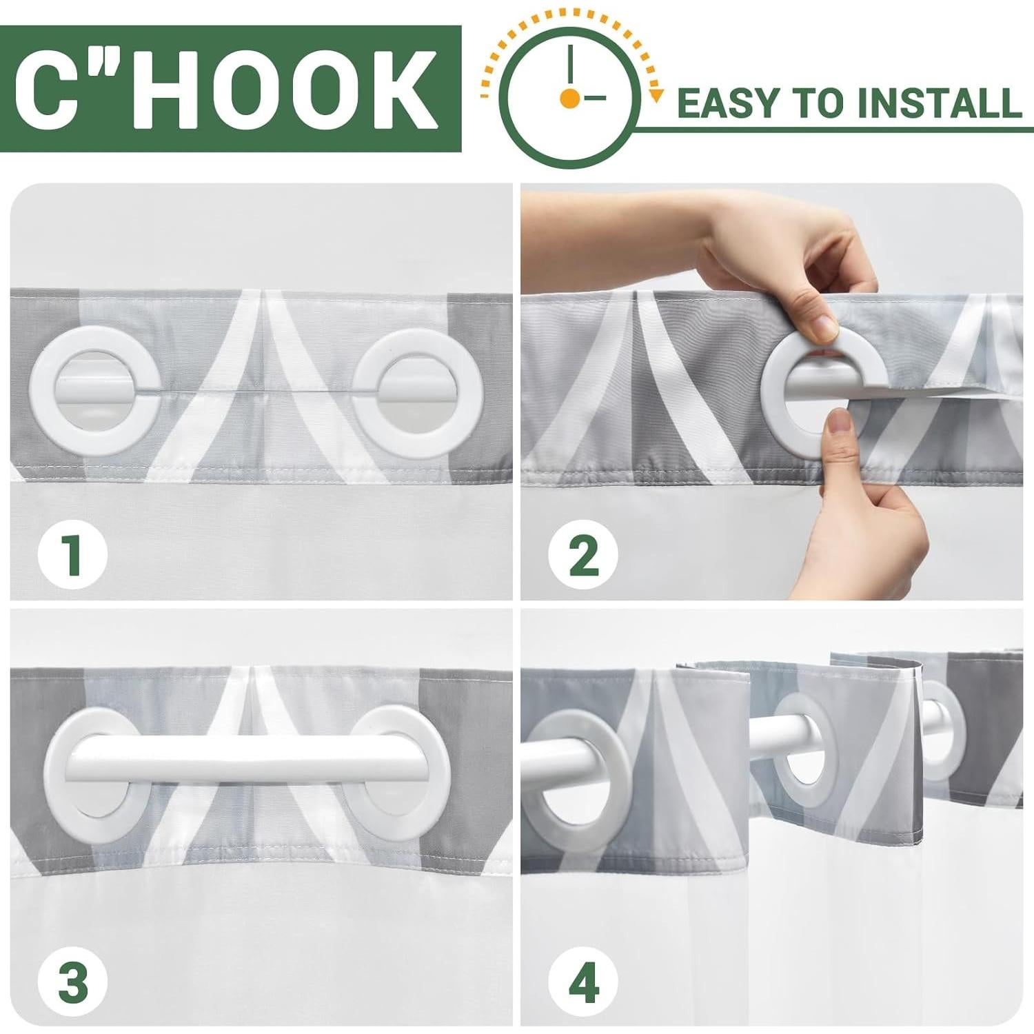 Cortina de Ducha Gris YIATN 180x188 cm Geométrica Impermeable