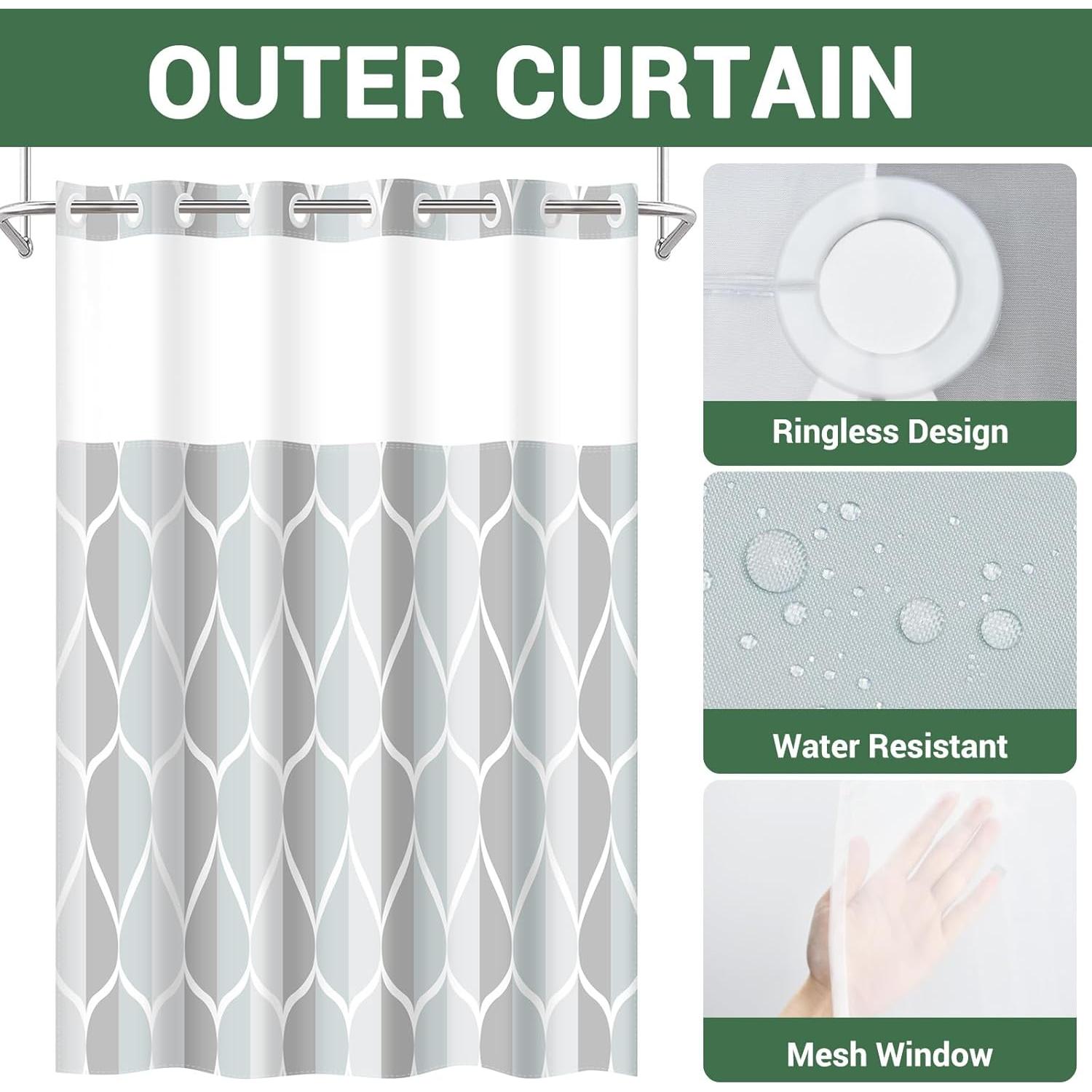 Cortina de Ducha Gris YIATN 180x188 cm Geométrica Impermeable