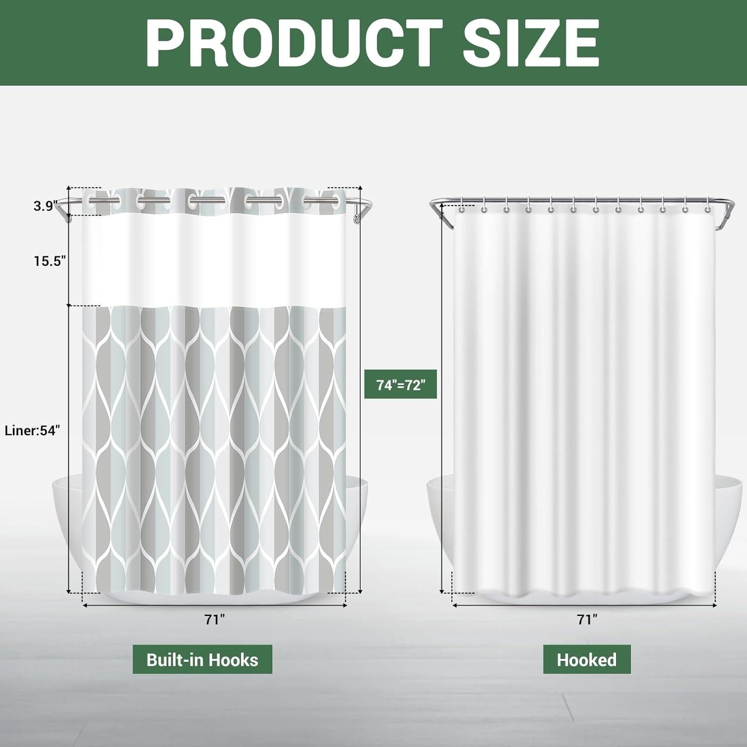 Cortina de Ducha Gris YIATN 180x188 cm Geométrica Impermeable