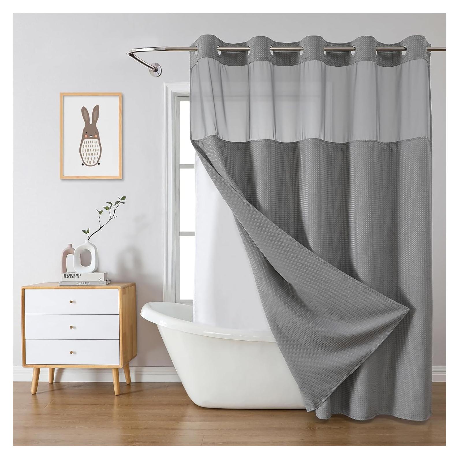 Cortina de Ducha Gris EACHOPE 180x188cm Tela Impermeable