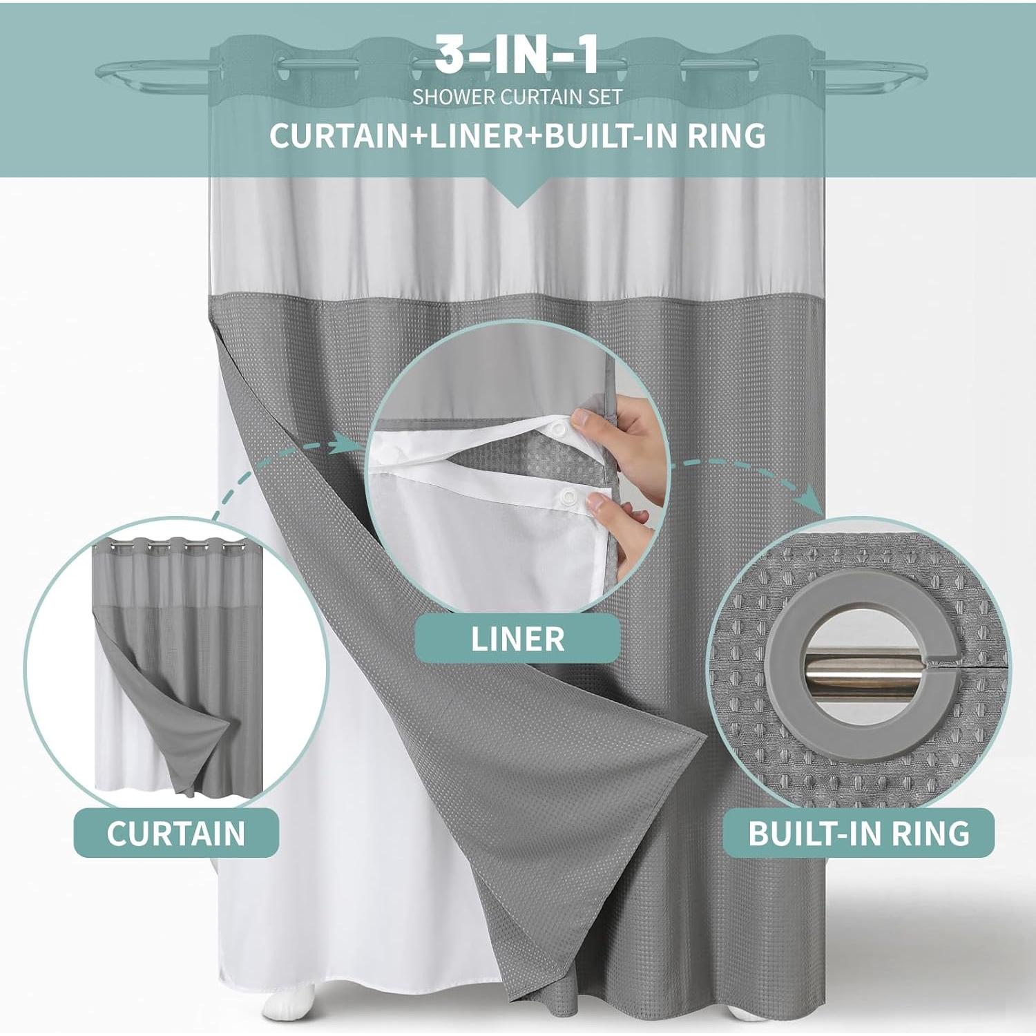 Cortina de Ducha Gris EACHOPE 180x188cm Tela Impermeable