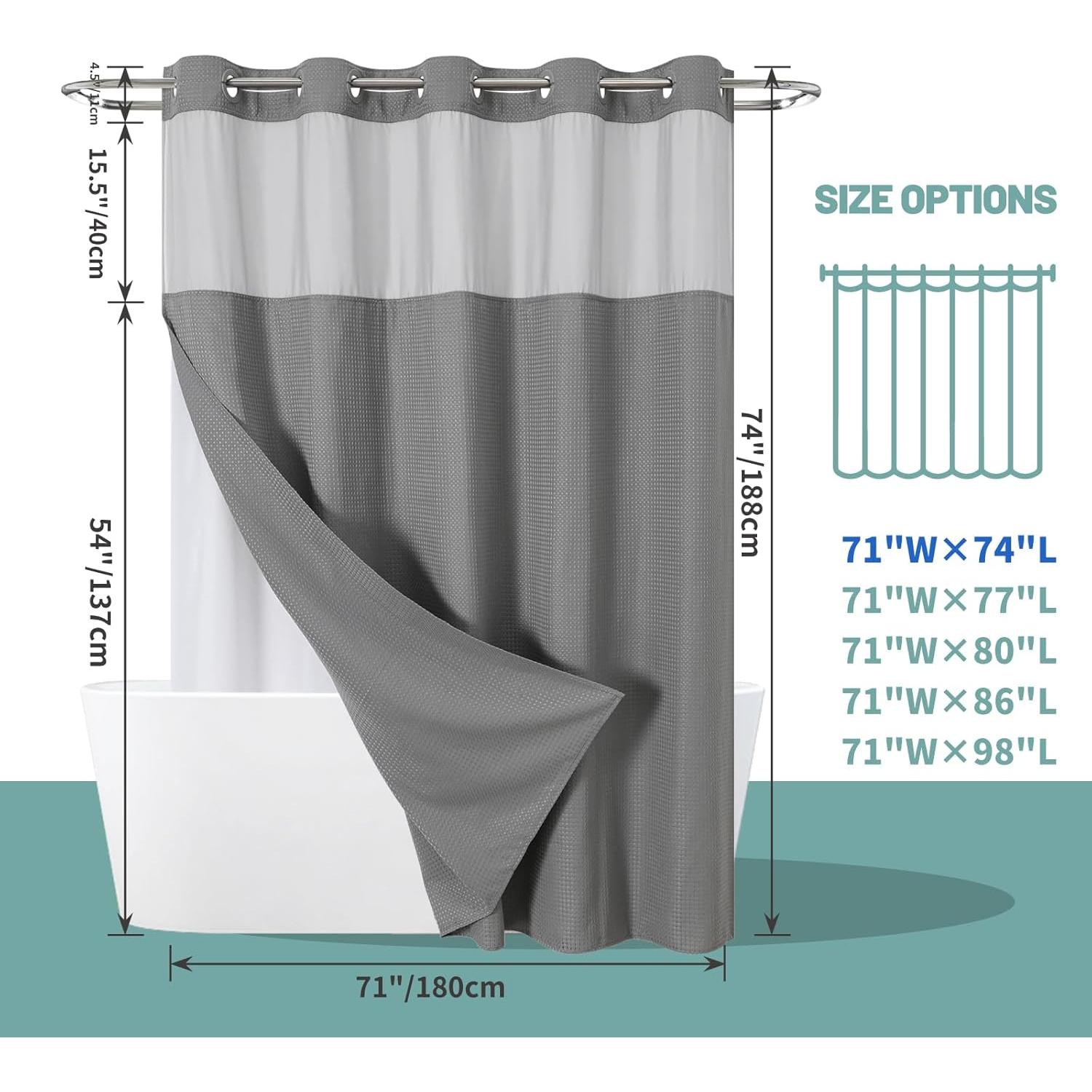 Cortina de Ducha Gris EACHOPE 180x188cm Tela Impermeable