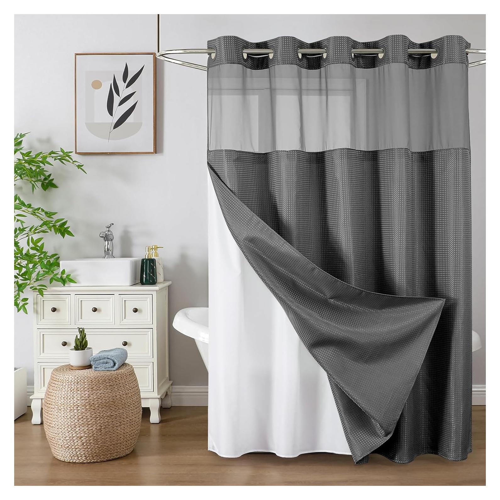 Cortina de Ducha Waffle Color Gris Carbón 182.88x190.5 cm