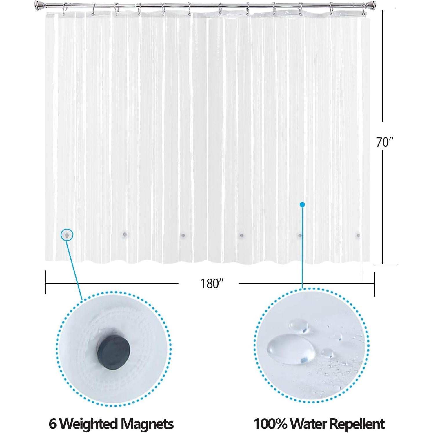 Cortina de Ducha YISURE Transparente 180x70 cm Impermeable