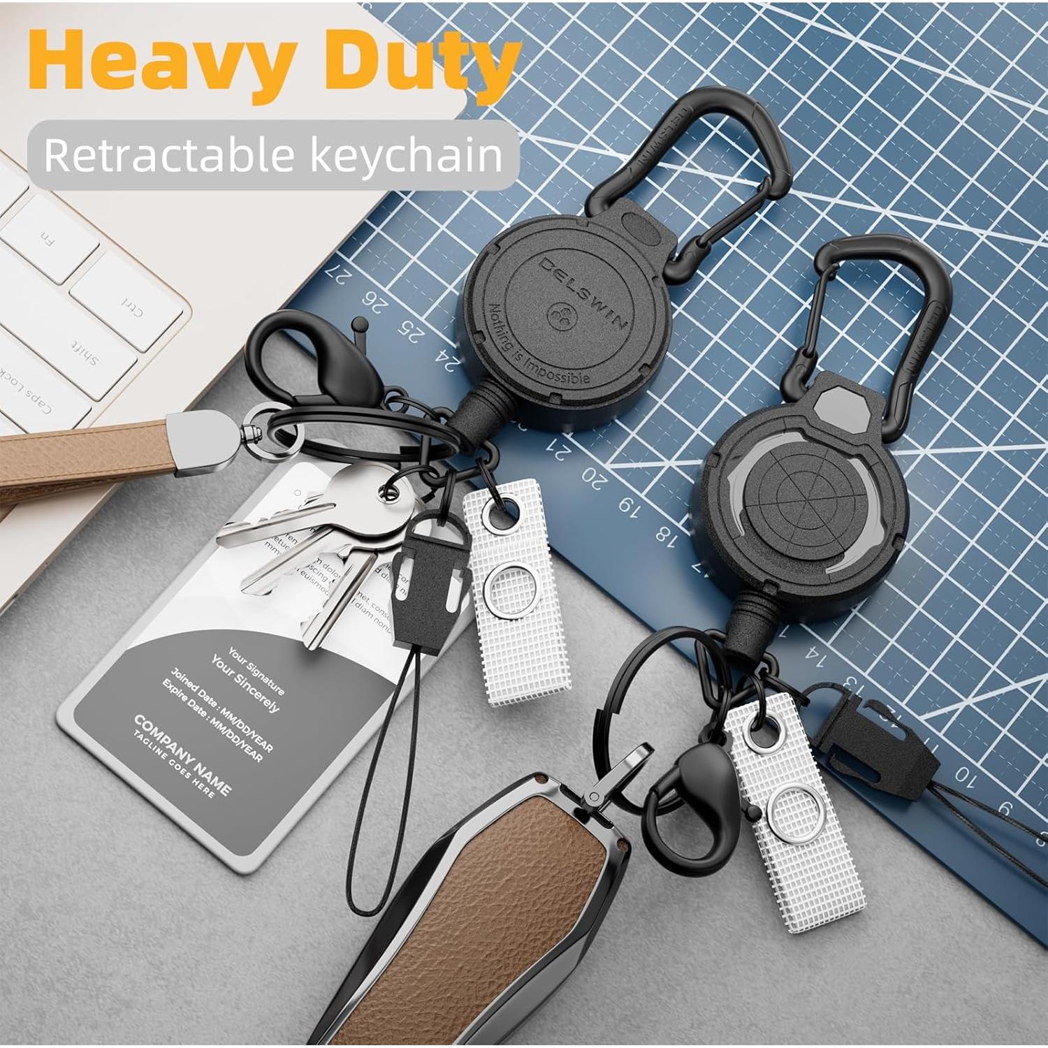 Llavero Retráctil DELSWIN con Clip y Cable de 72 cm - 2 Pzas