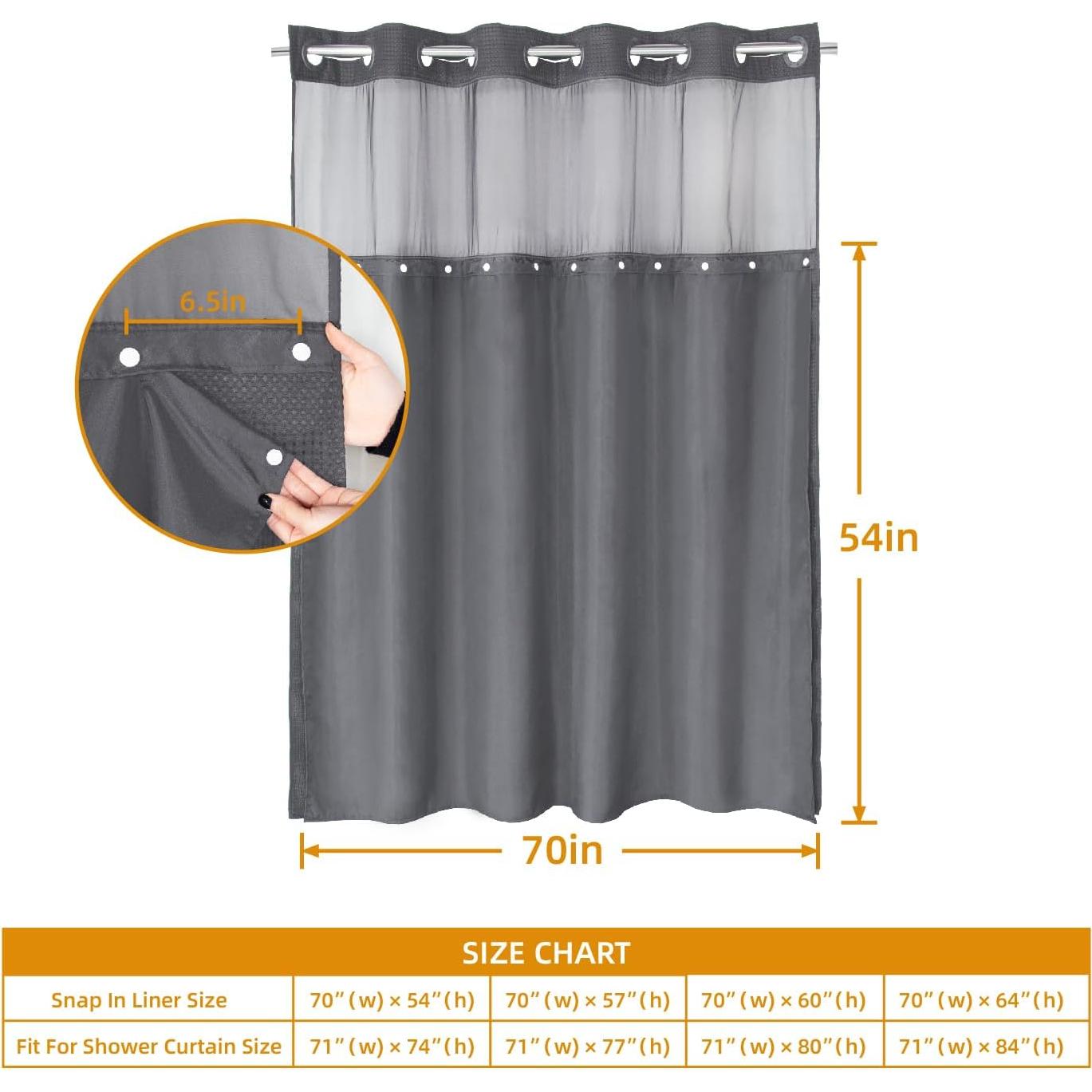 Forro de Cortina de Ducha Removible eachope 178x137 cm Gris