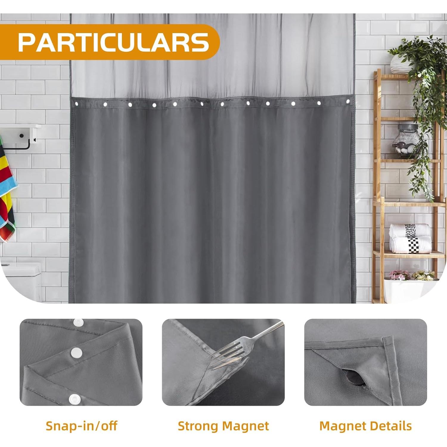 Forro de Cortina de Ducha Removible eachope 178x137 cm Gris